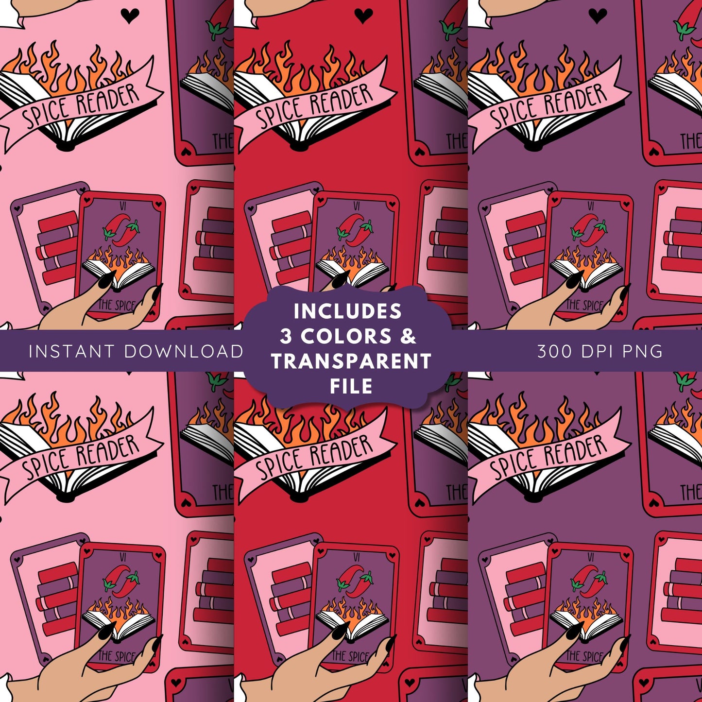 Spice Tarot Romance Reader Seamless Pattern, Smut Bookish Pattern