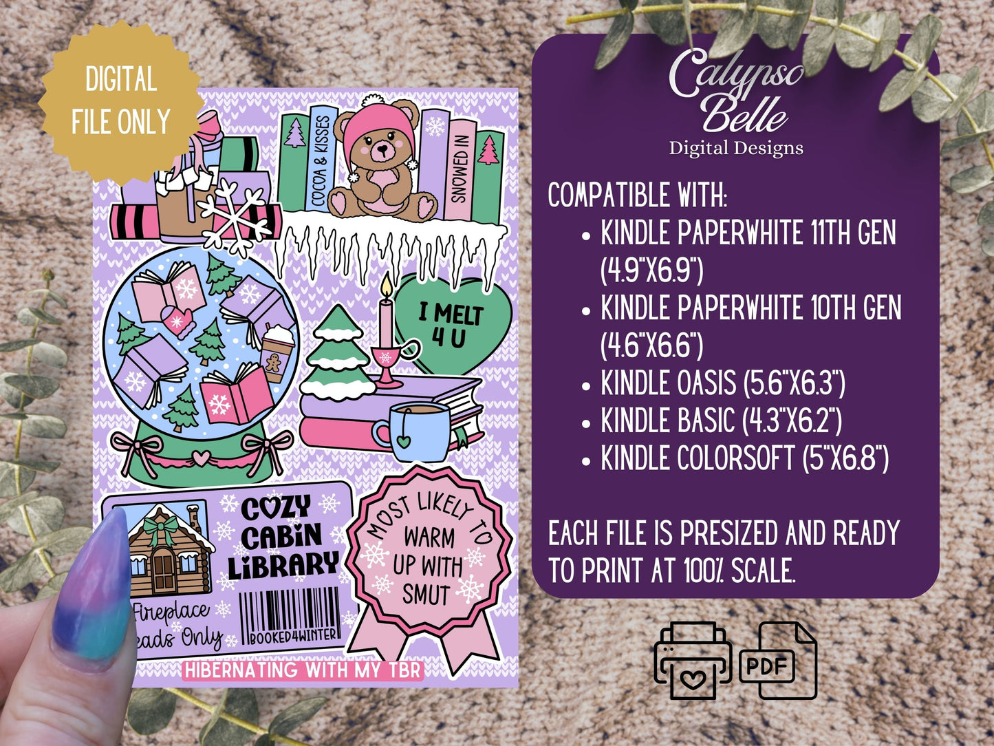 Cozy Bookish Winter Romance, Printable Kindle Insert