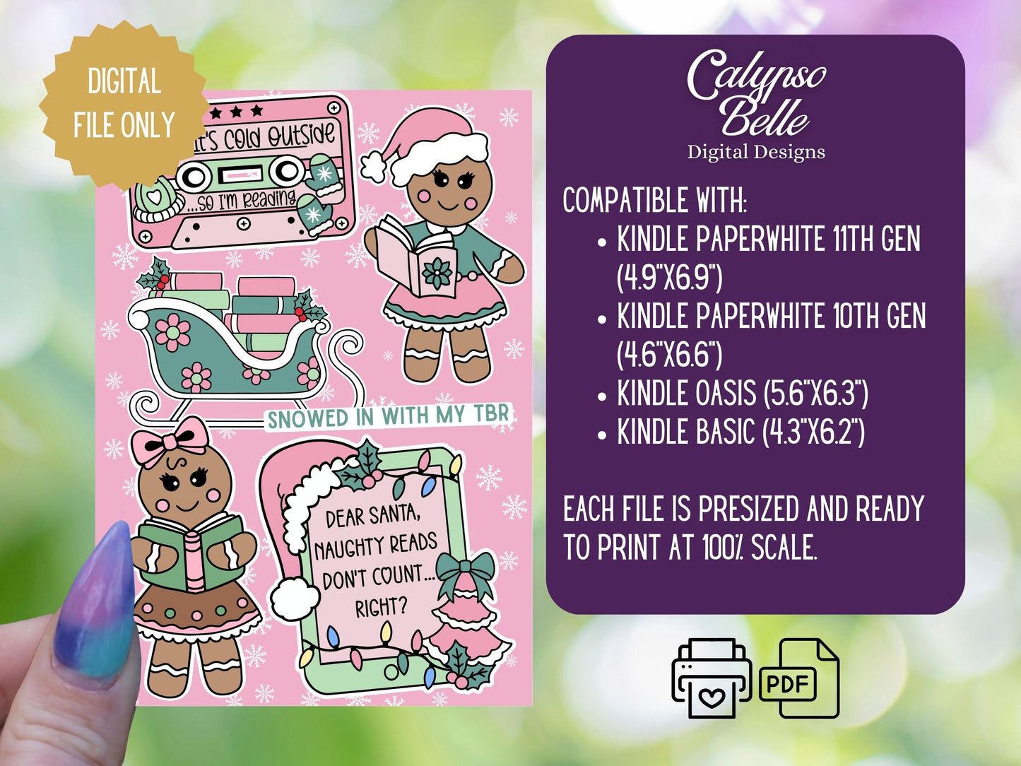 Pink Bookish Christmas, Printable Kindle Insert