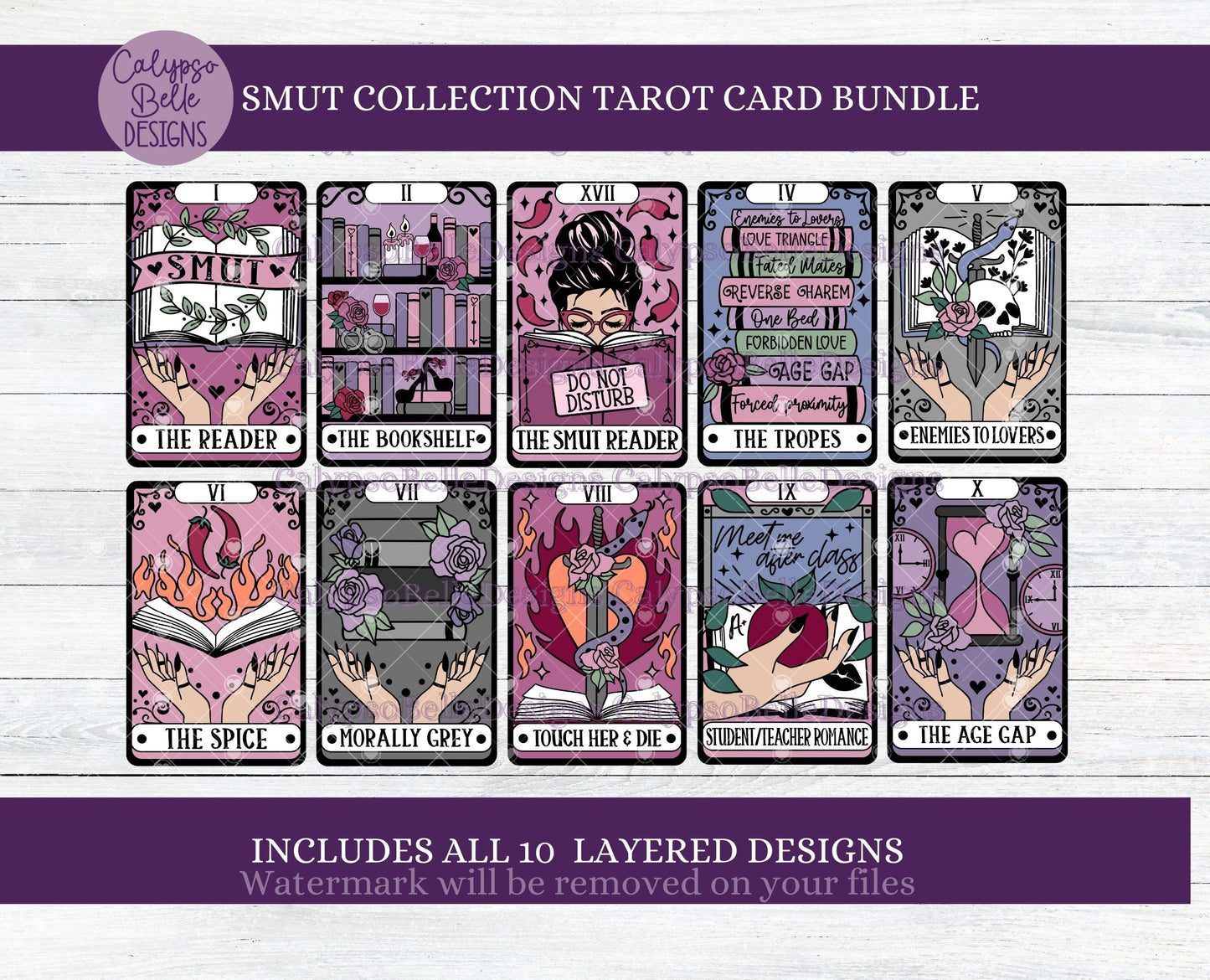 Smut Tarot Card Collection Bundle, Bookish Designs