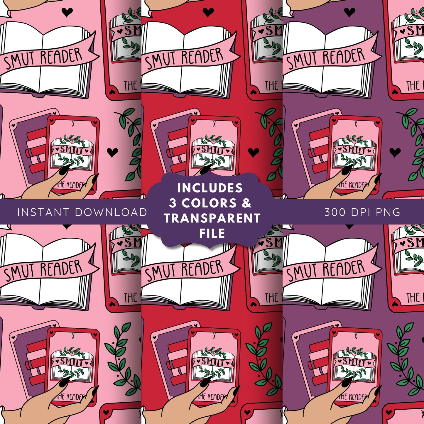 Smut Reader Tarot Romance Seamless Pattern, Smut Bookish Pattern