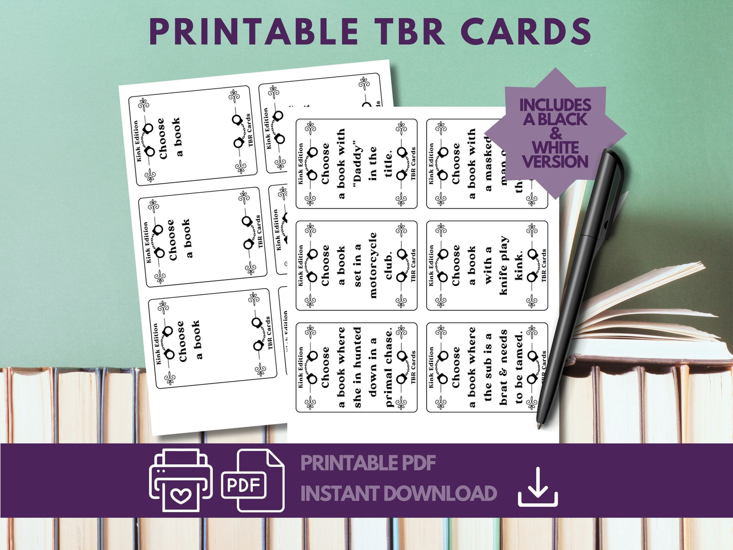 Kink Edition, TBR Cards Printable, TBR Jar Printable, Bookish Printable