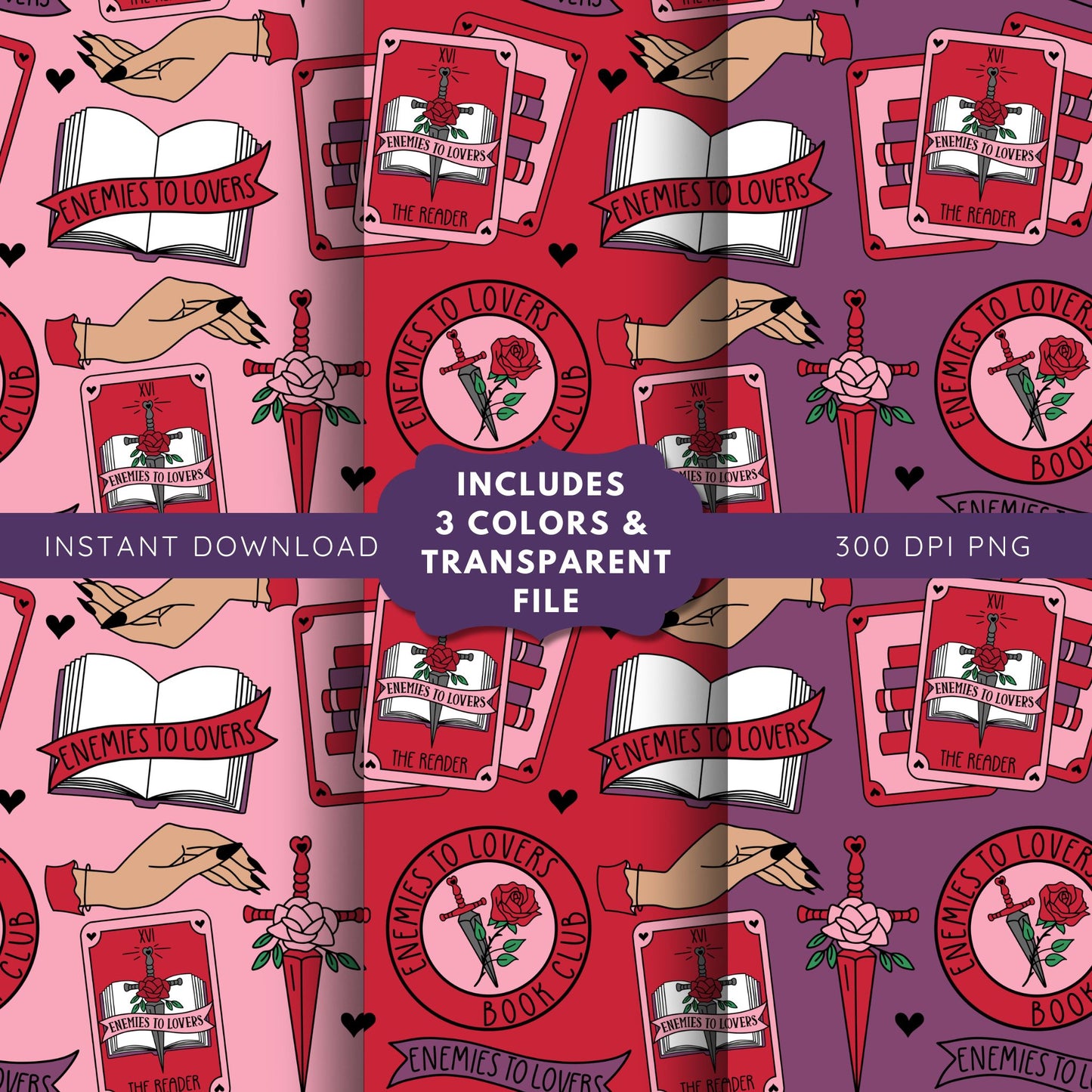 Enemies to Lovers Tarot Romance Reader Seamless Pattern, Smut Bookish Pattern