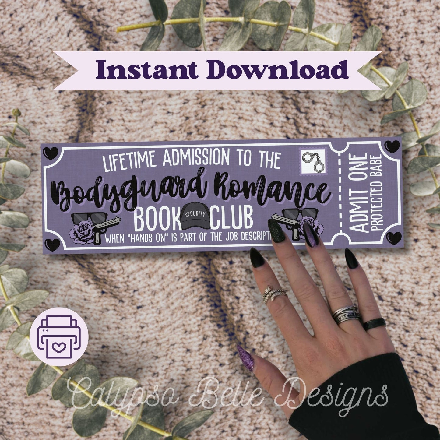 Bodyguard Romance Admit One Book Club Printable Bookmark