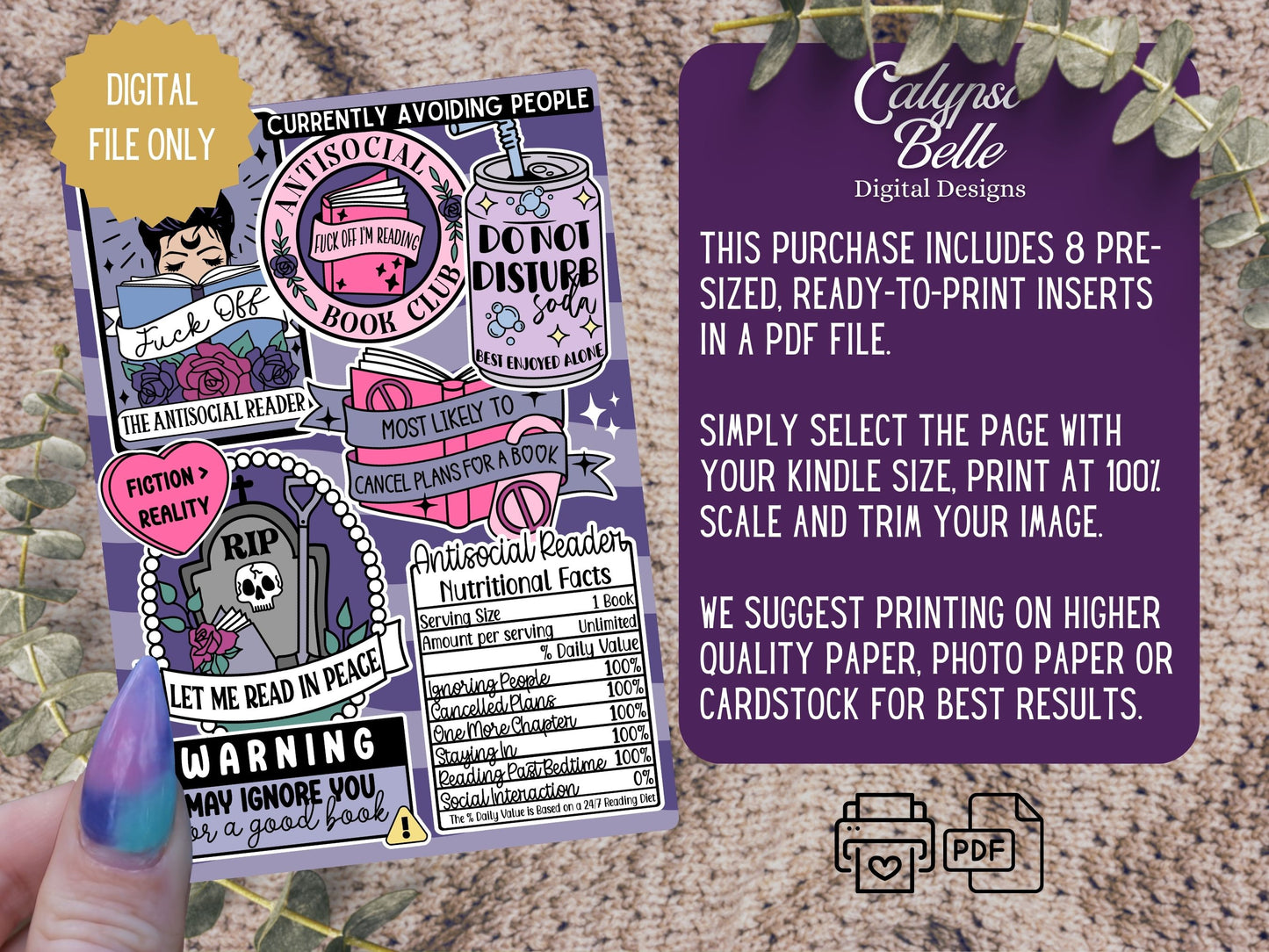 Antisocial Reader, Introvert, Printable Kindle & Kobo Insert