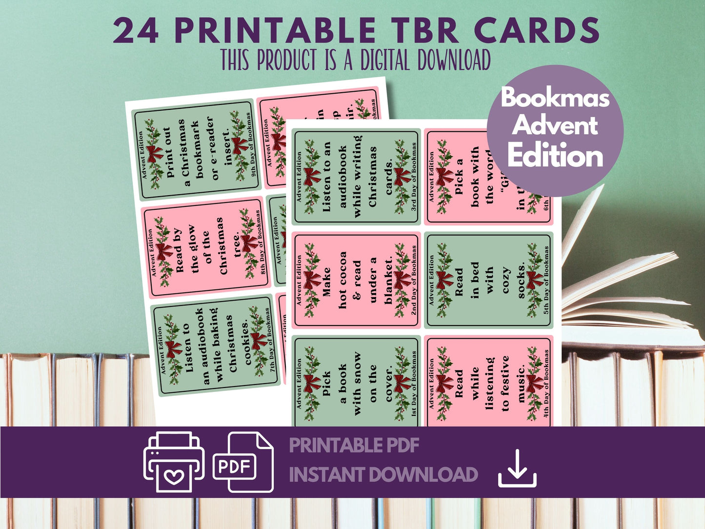 Bookmas Advent Calendar Edition, TBR Cards Printable, TBR Jar Printable, Bookish Printable