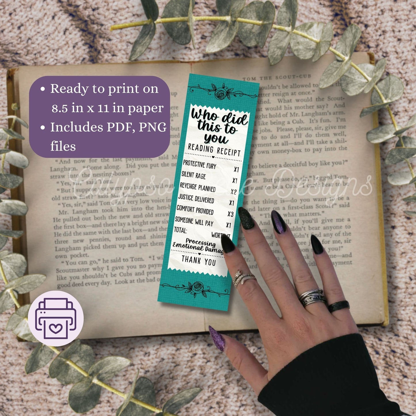 Dark Romance Reading Receipt Bookmark Bundle, Printable Bookmarks Bundle