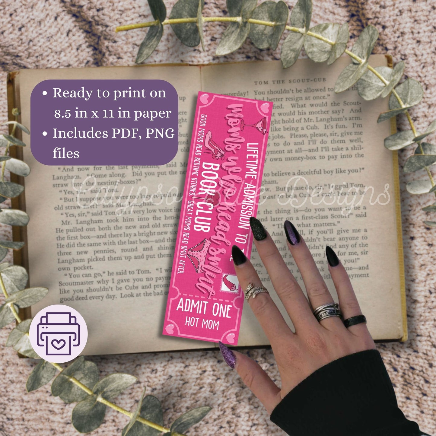 Moms who Read Smut Admit One Book Club Printable Bookmark