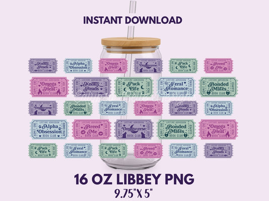 Omegaverse Fantasy Romance Reader Admit One Tickets, 16 oz Libbey Cup Wrap, Bookish Designs