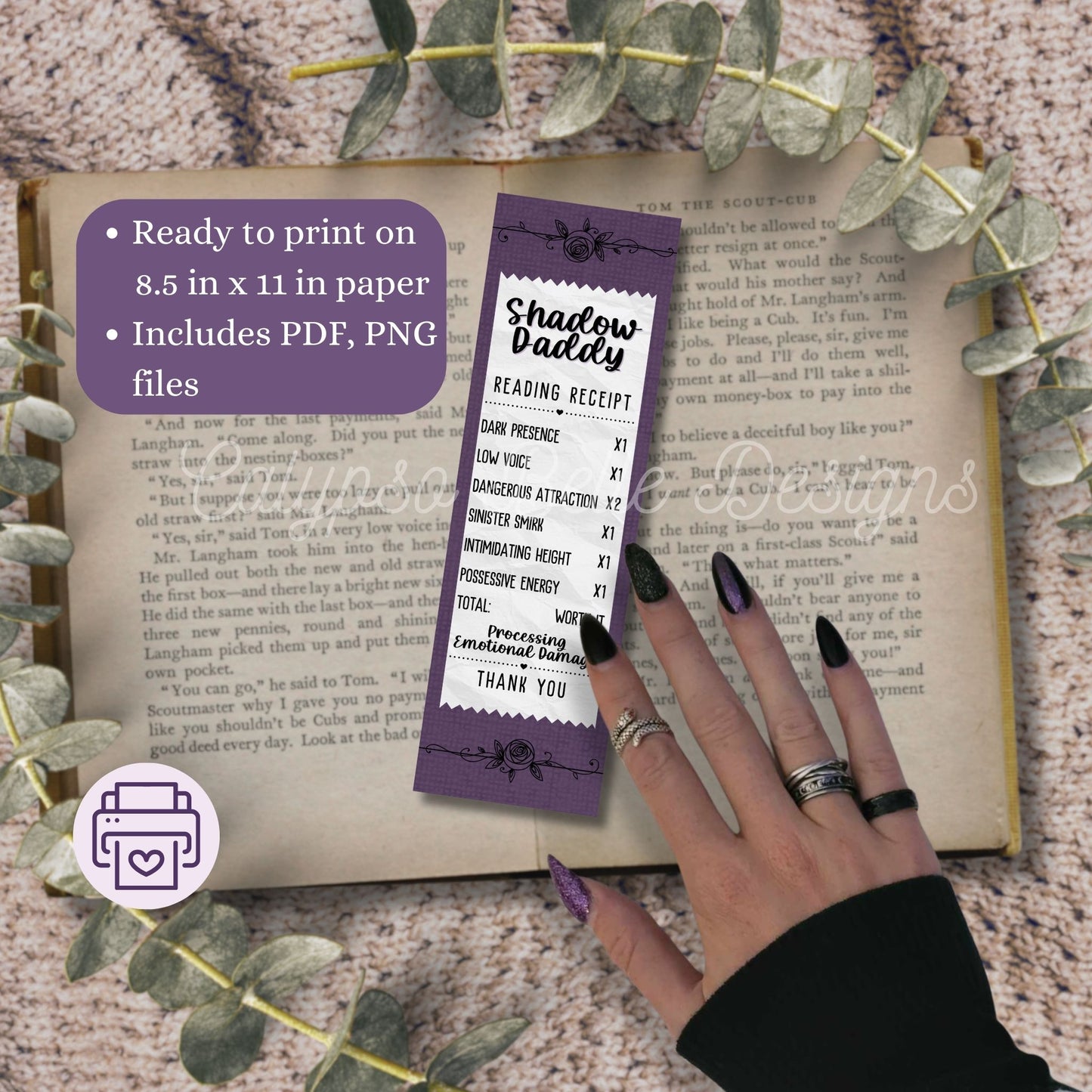 Dark Romance Reading Receipt Bookmark Bundle, Printable Bookmarks Bundle
