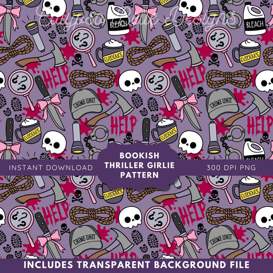 Thriller Reader Seamless Pattern, Bookish Pattern