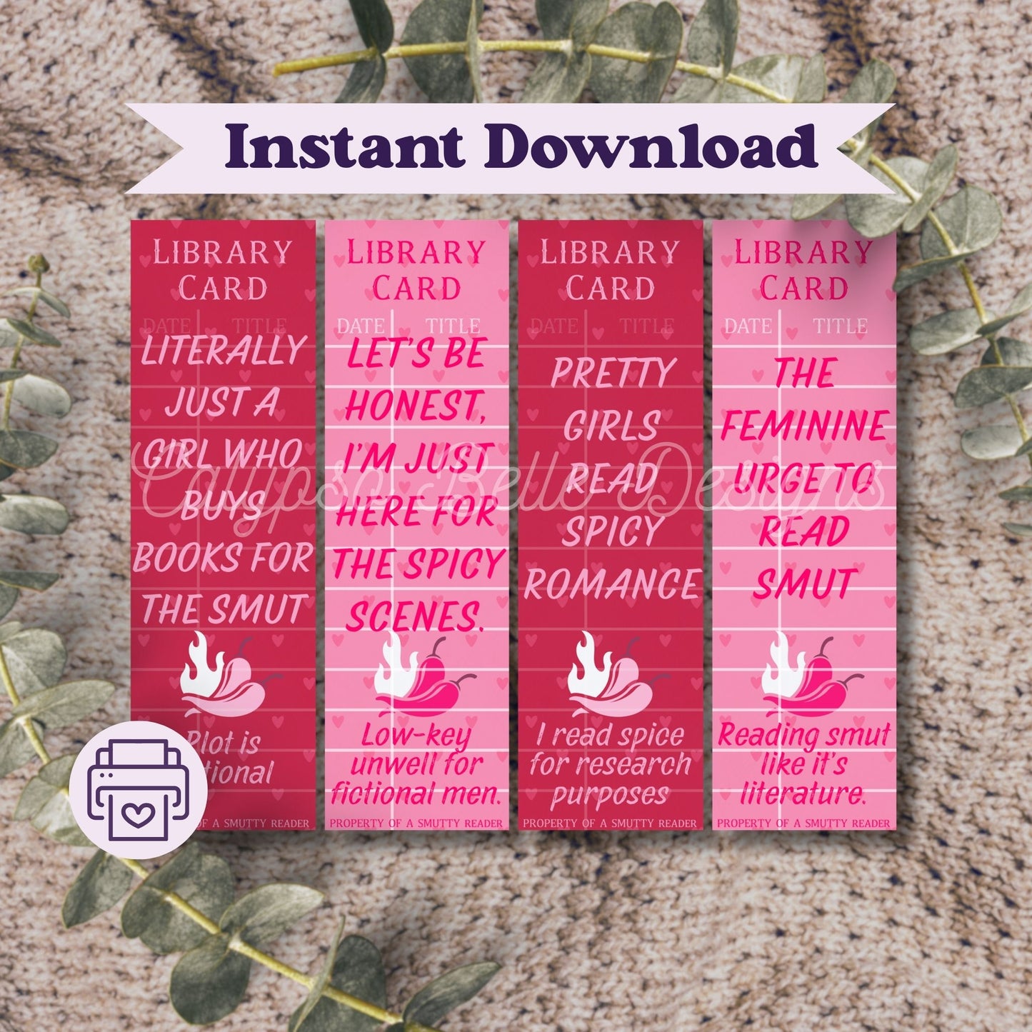 Spicy Romance Library Card Bookmark Bundle, Printable Bookmarks Bundle