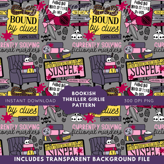 Thriller Reader Seamless Pattern, Bookish Pattern