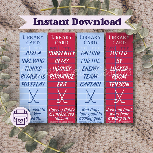 Hockey Romance Library Card Bookmark Bundle, Printable Bookmarks Bundle