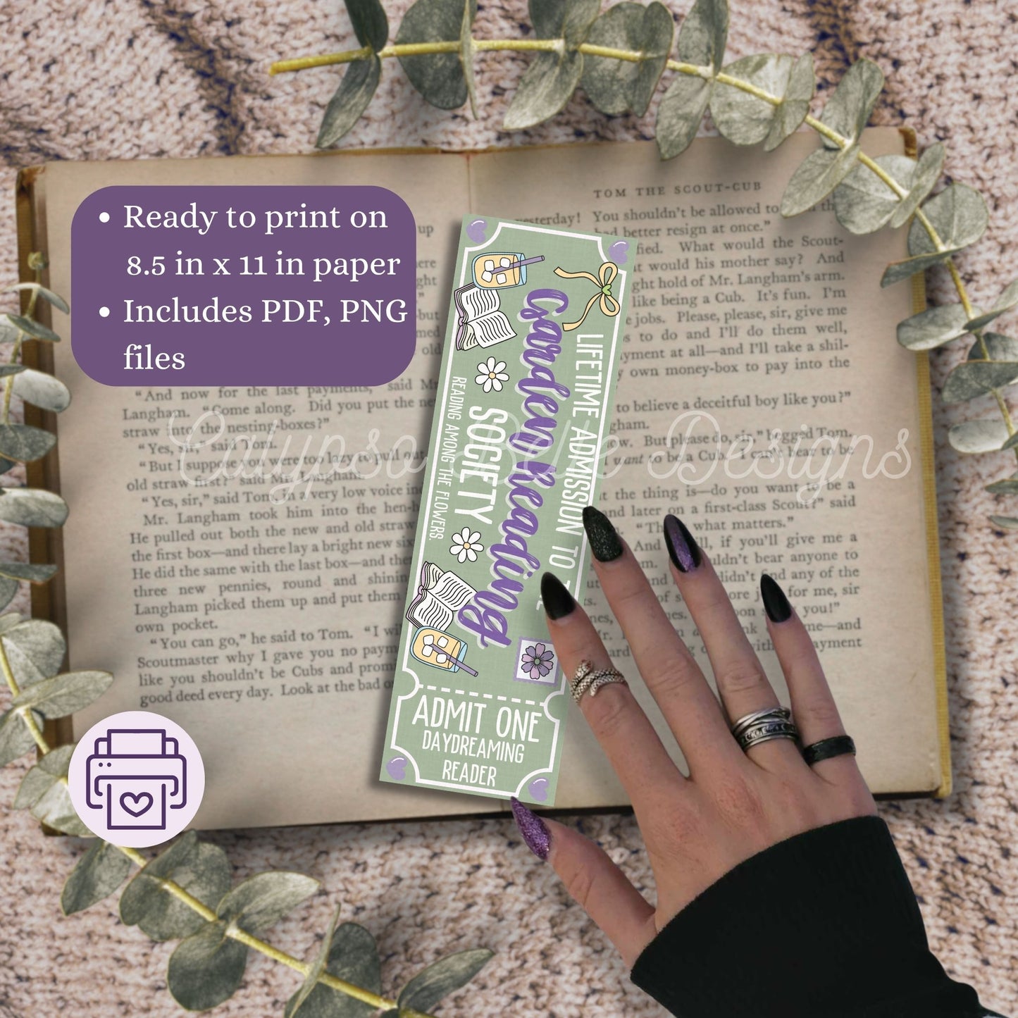 Garden Reading Society Admit One Book Club Printable Bookmark