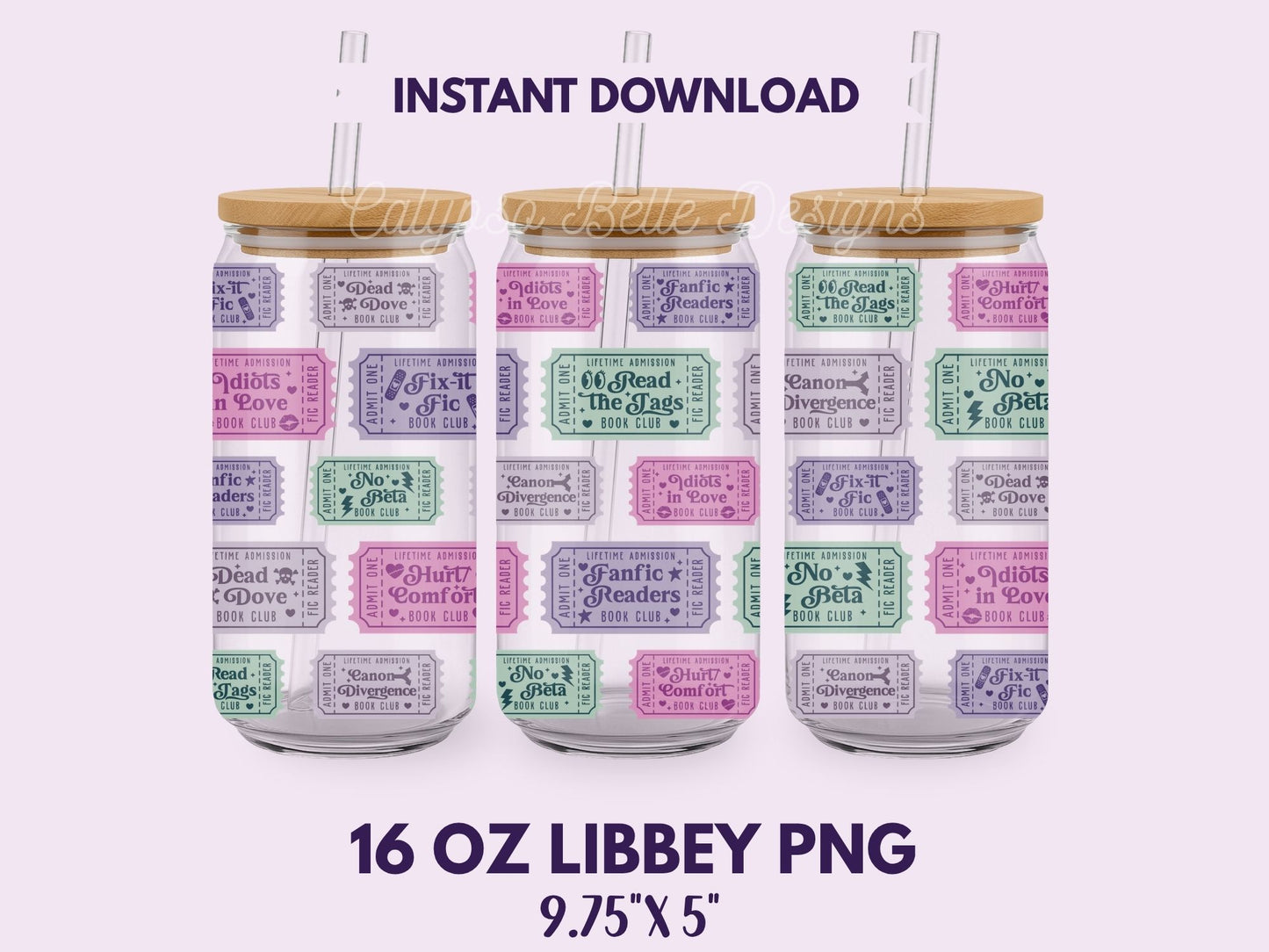 Fanfic Reader Admit One Tickets 16 oz Libbey Cup Wrap, Bookish Designs