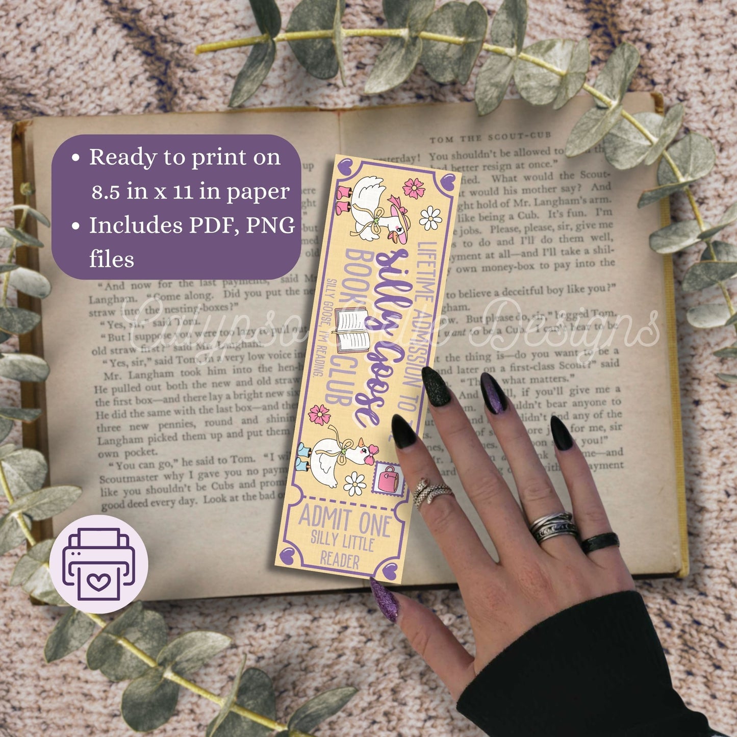 Silly Goose Admit One Book Club Printable Bookmark