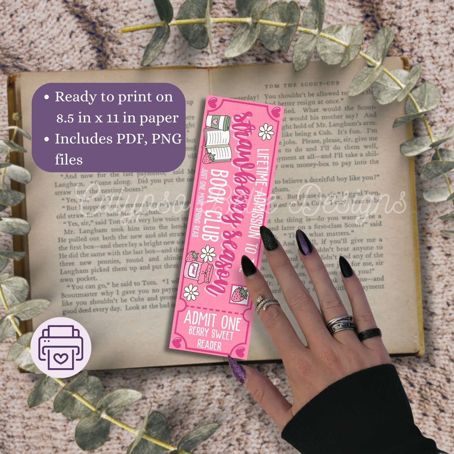 Strawberry Season Admit One Book Club Printable Bookmark