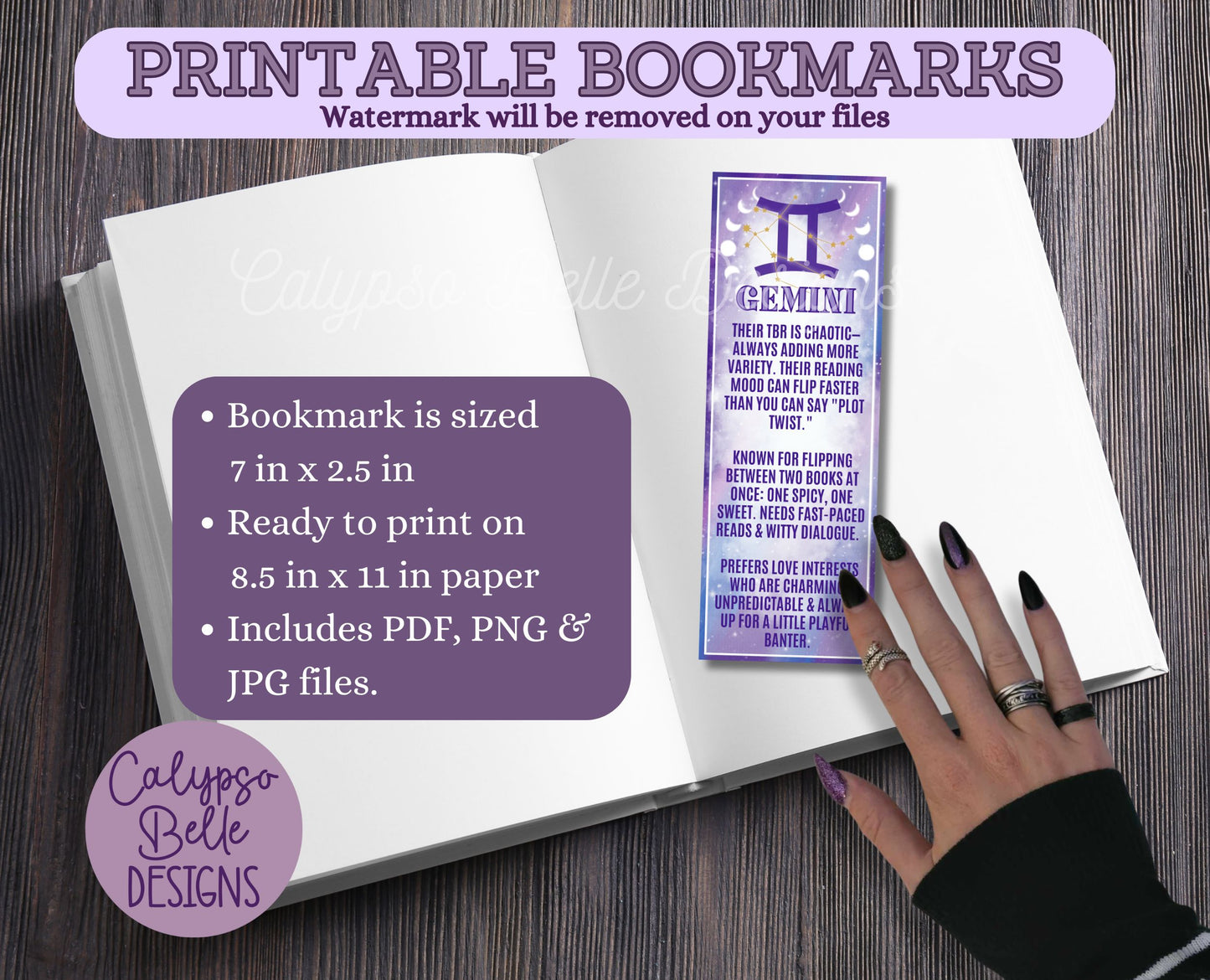 Gemini Reader Bookish Zodiac, Printable Bookmark