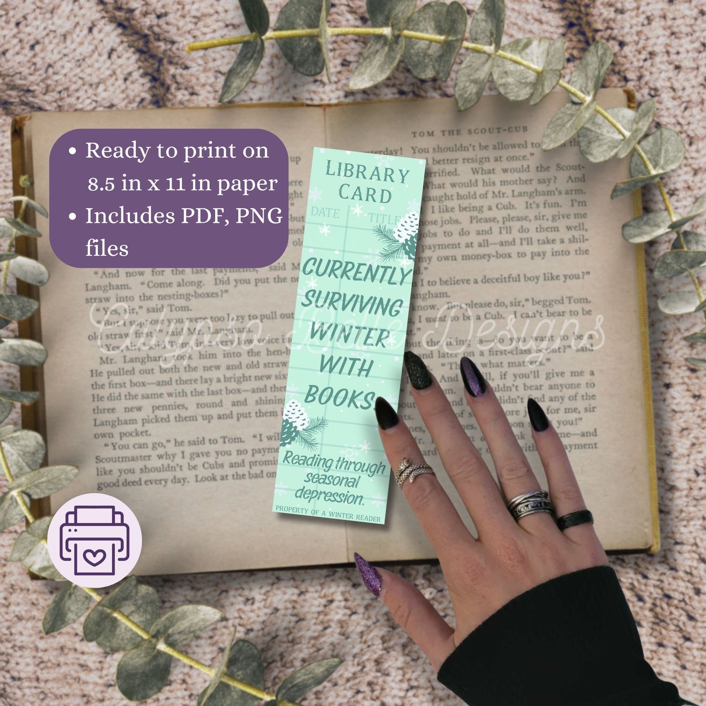 Winter Library Card Bookmark Bundle, Printable Bookmarks Bundle