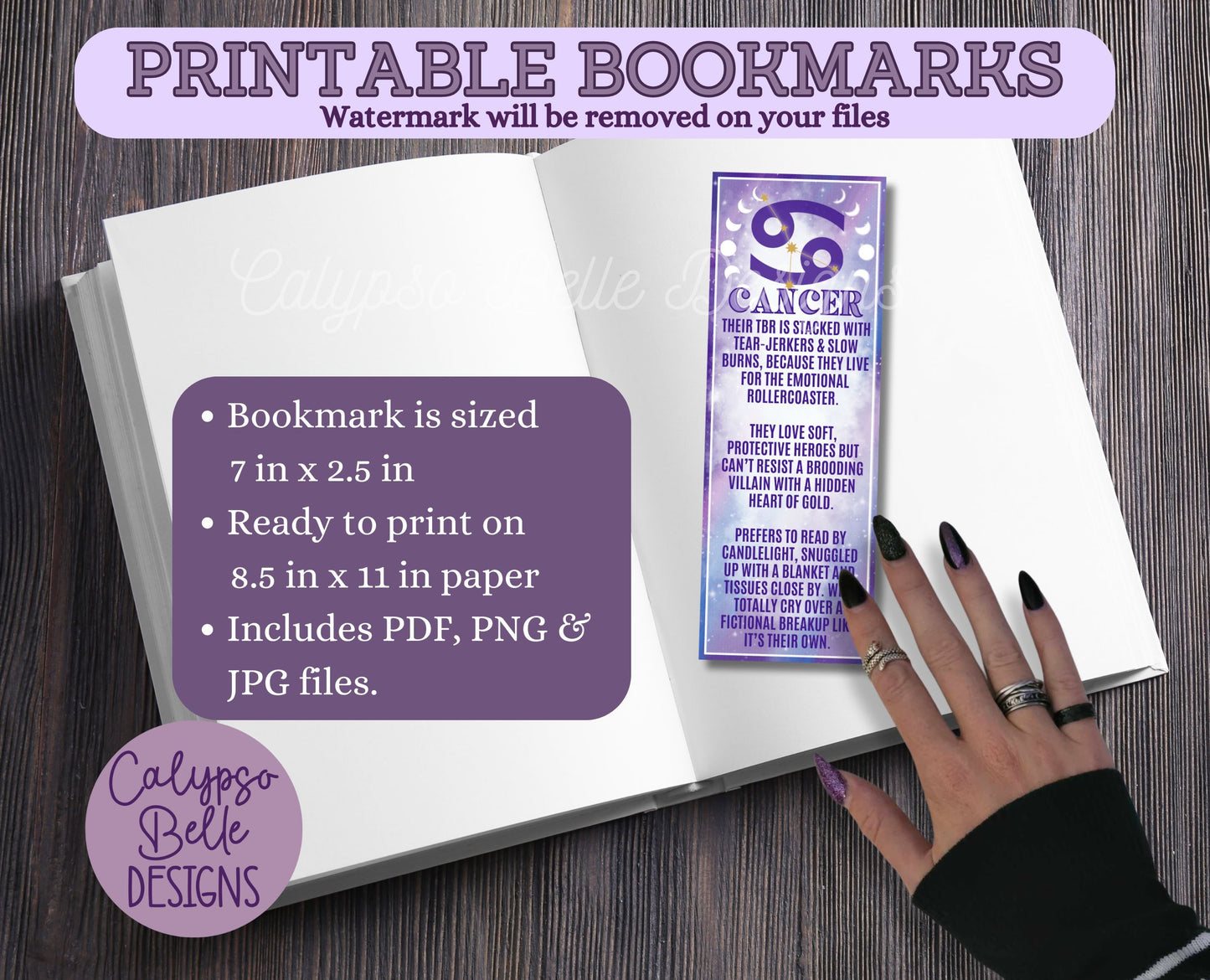 Cancer Reader Bookish Zodiac, Printable Bookmark