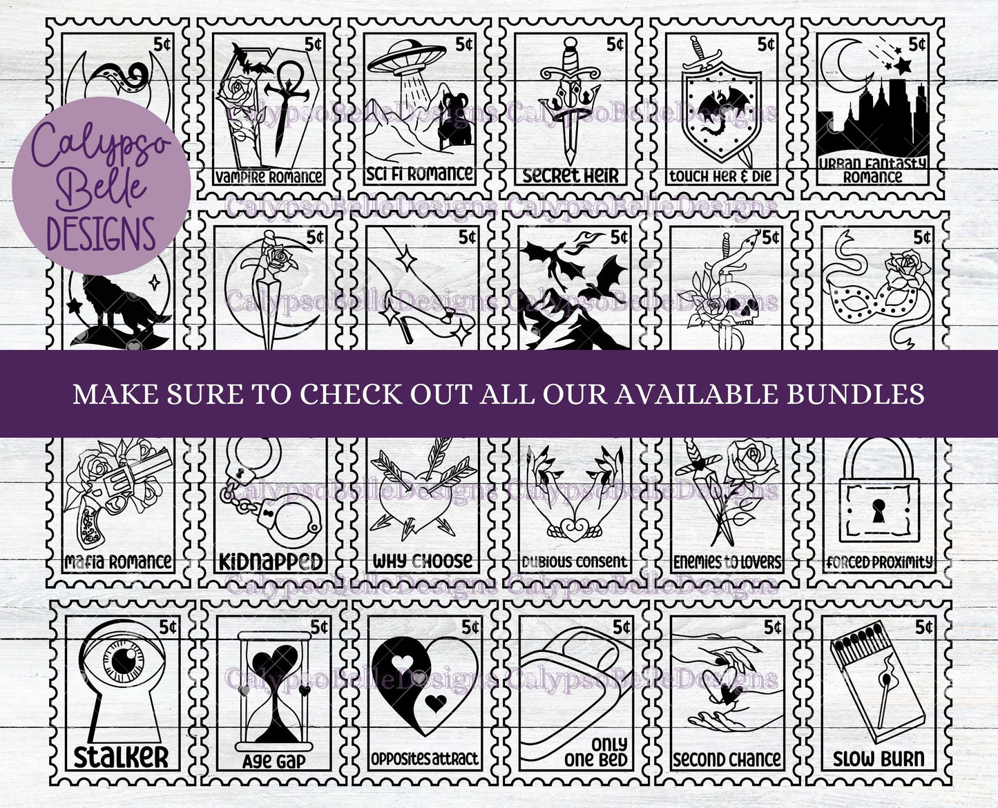 Urban Fantasy Romance, Trope Stamps, Bookish Stamps, Bookish Design