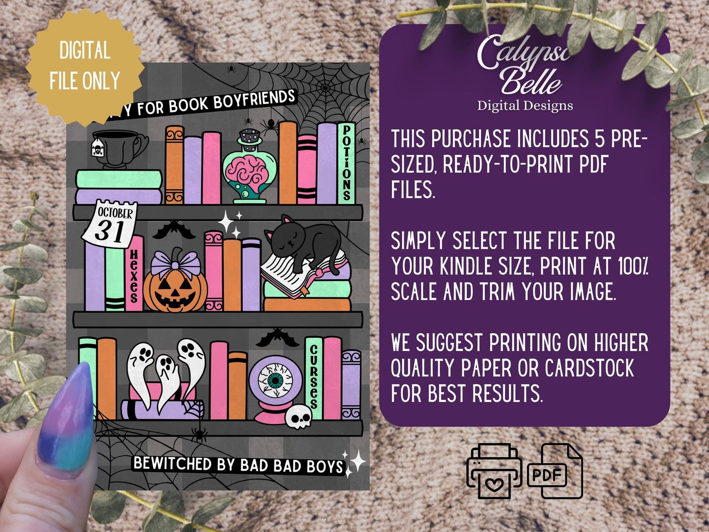 Spooky Halloween Shelf Romance, Printable Kindle Insert