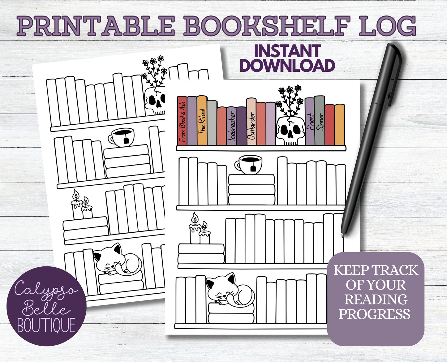 Bookshelf Book Tracker, Printable Bookshelf Reading Log, Bookish Pintable