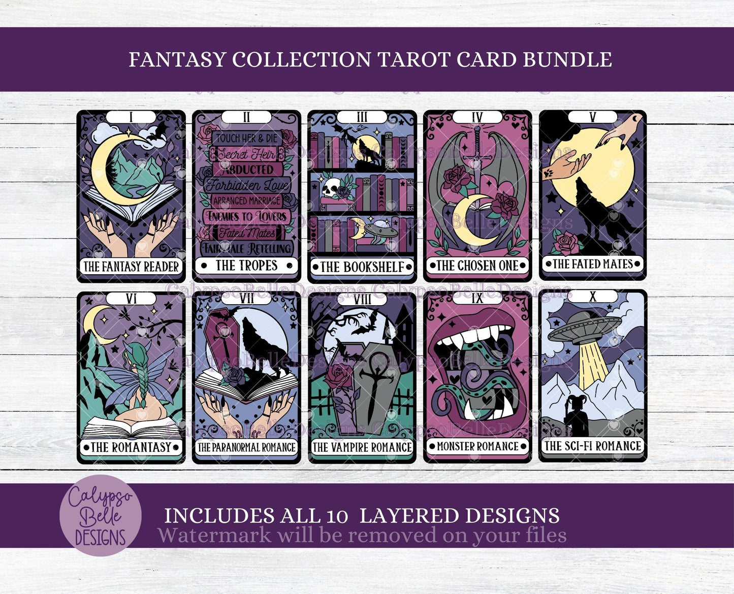 Fantasy Romance Tarot Card Collection Bundle, Bookish Designs