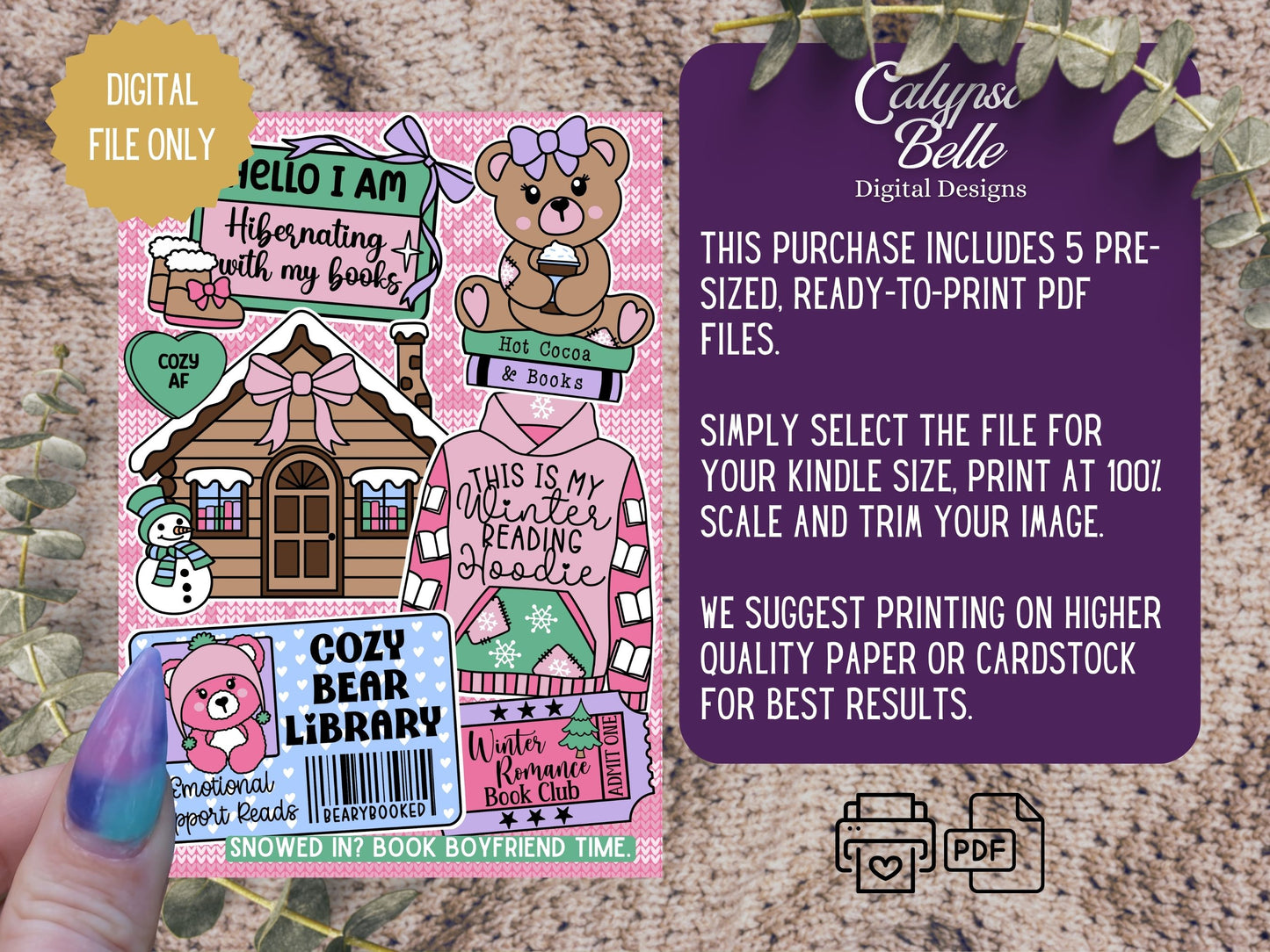 Cozy Bookish Winter Romance, Printable Kindle Insert