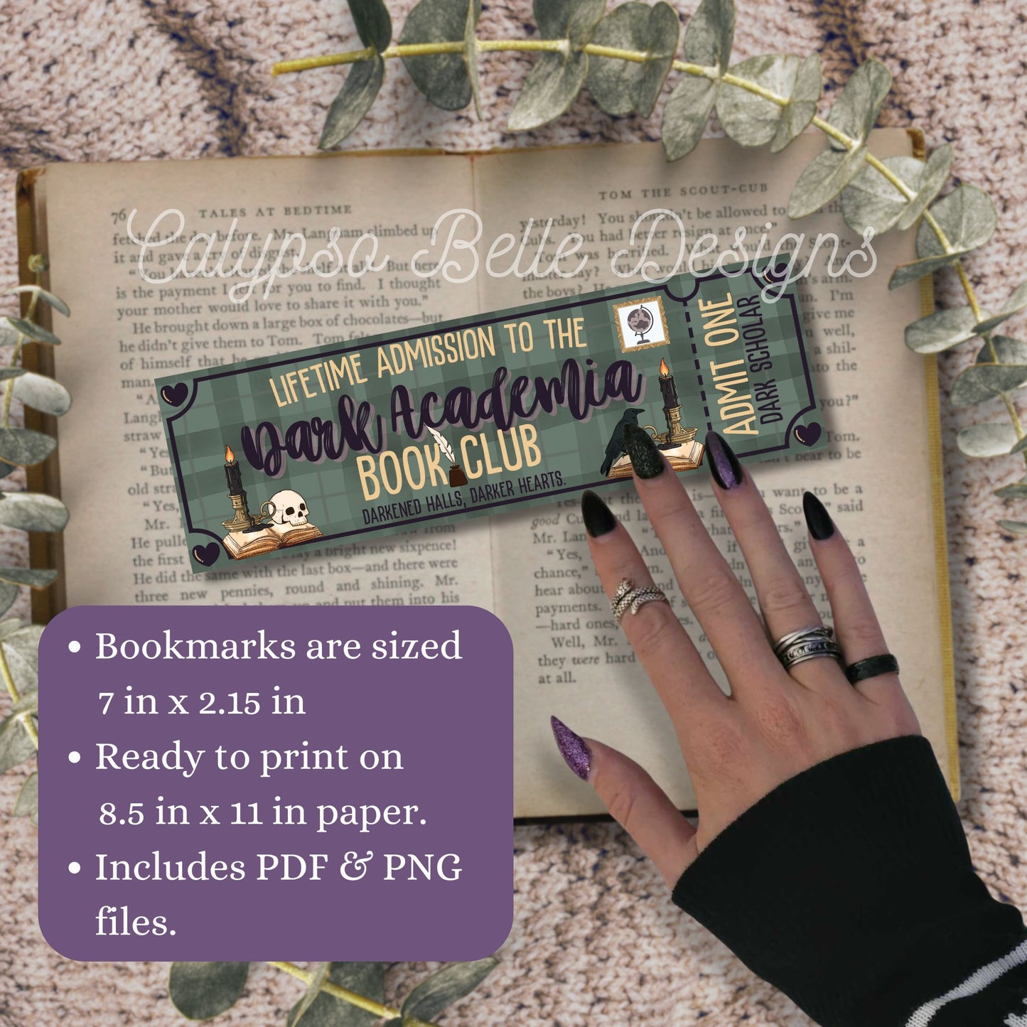 Dark Academia Admit One Book Club Printable Bookmark