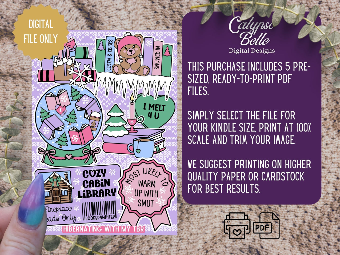 Cozy Bookish Winter Romance, Printable Kindle Insert