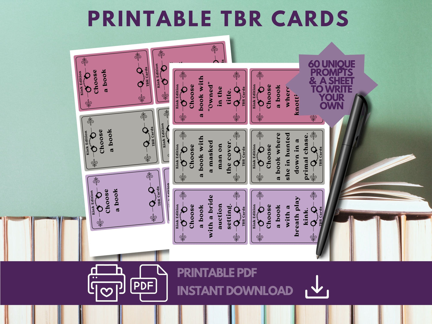 Kink Edition, TBR Cards Printable, TBR Jar Printable, Bookish Printable