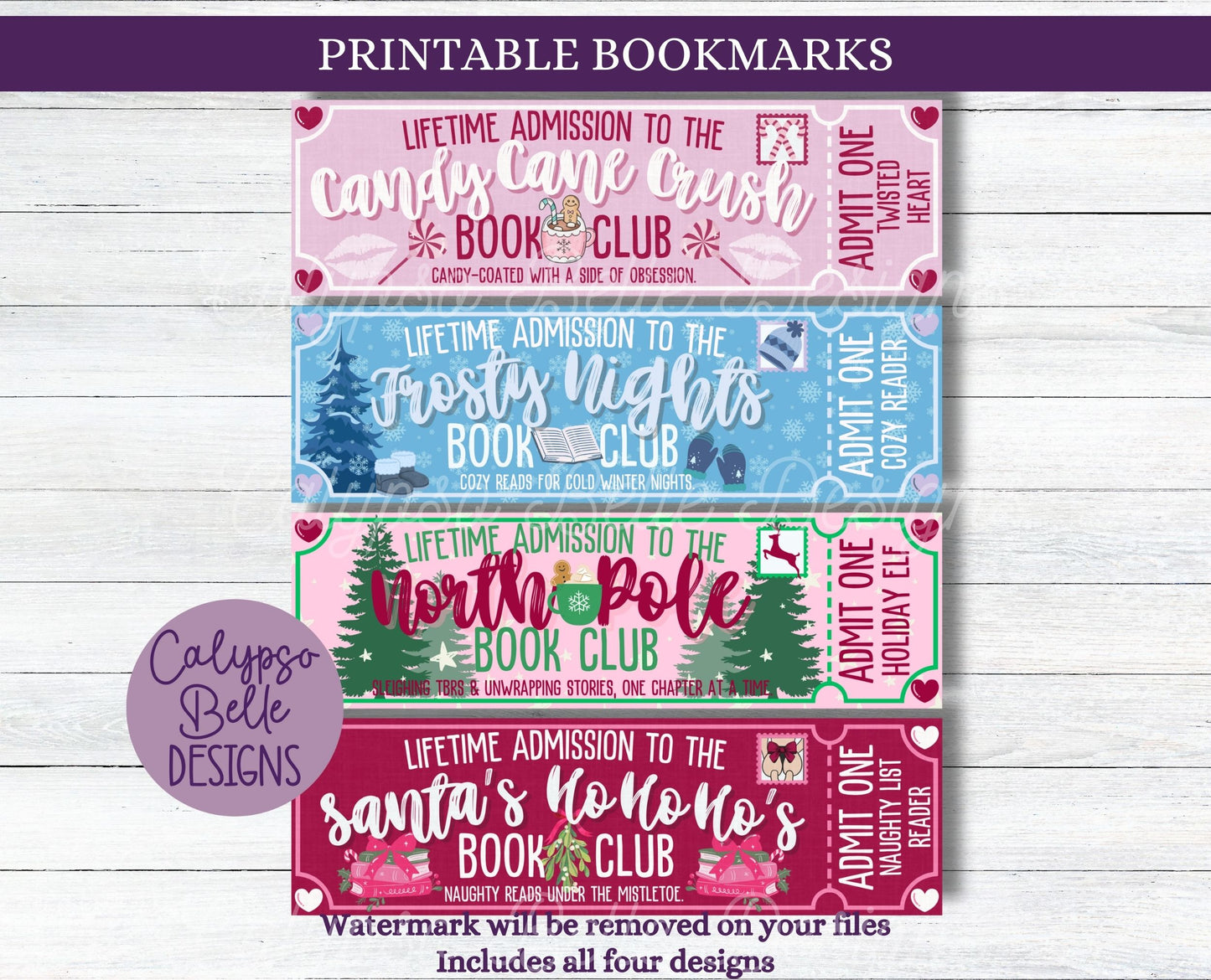 Admit One Christmas Book Club Printable Bookmarks Bundl