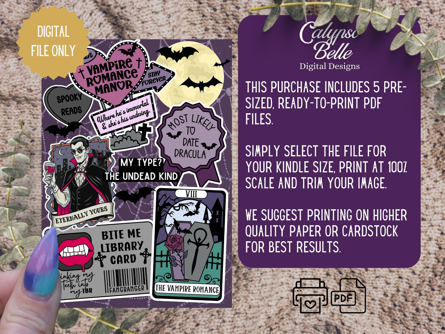 Vampire Romance, Printable Kindle Insert