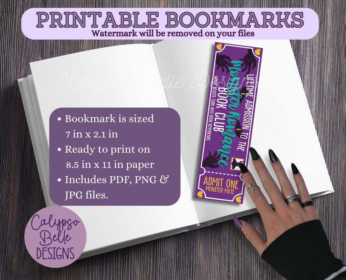 Monster Romance Admit One Book Club Printable Bookmark