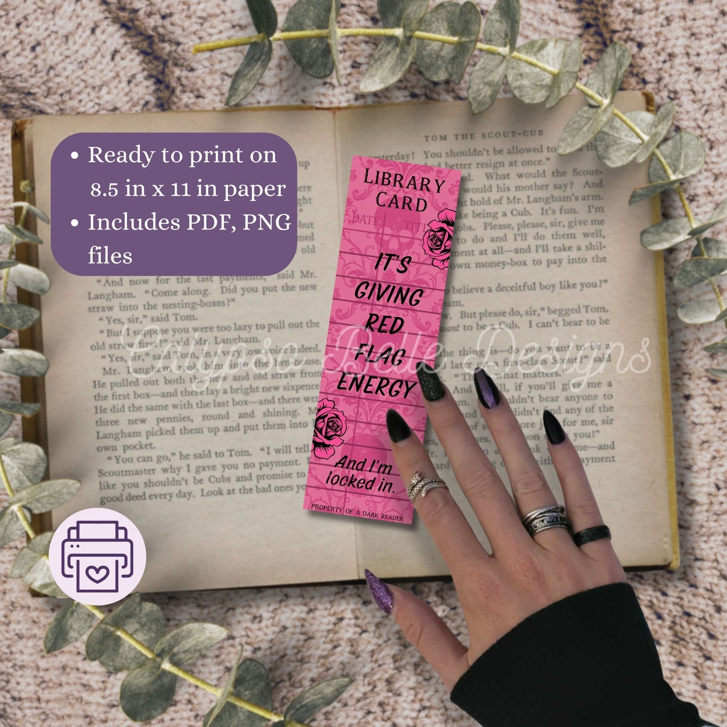 Dark Romance Library Card Bookmark Bundle, Printable Bookmarks Bundle