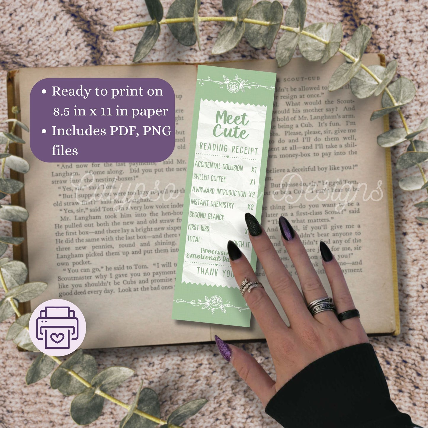 Romance Reading Receipt Bookmark Bundle, Printable Bookmarks Bundle