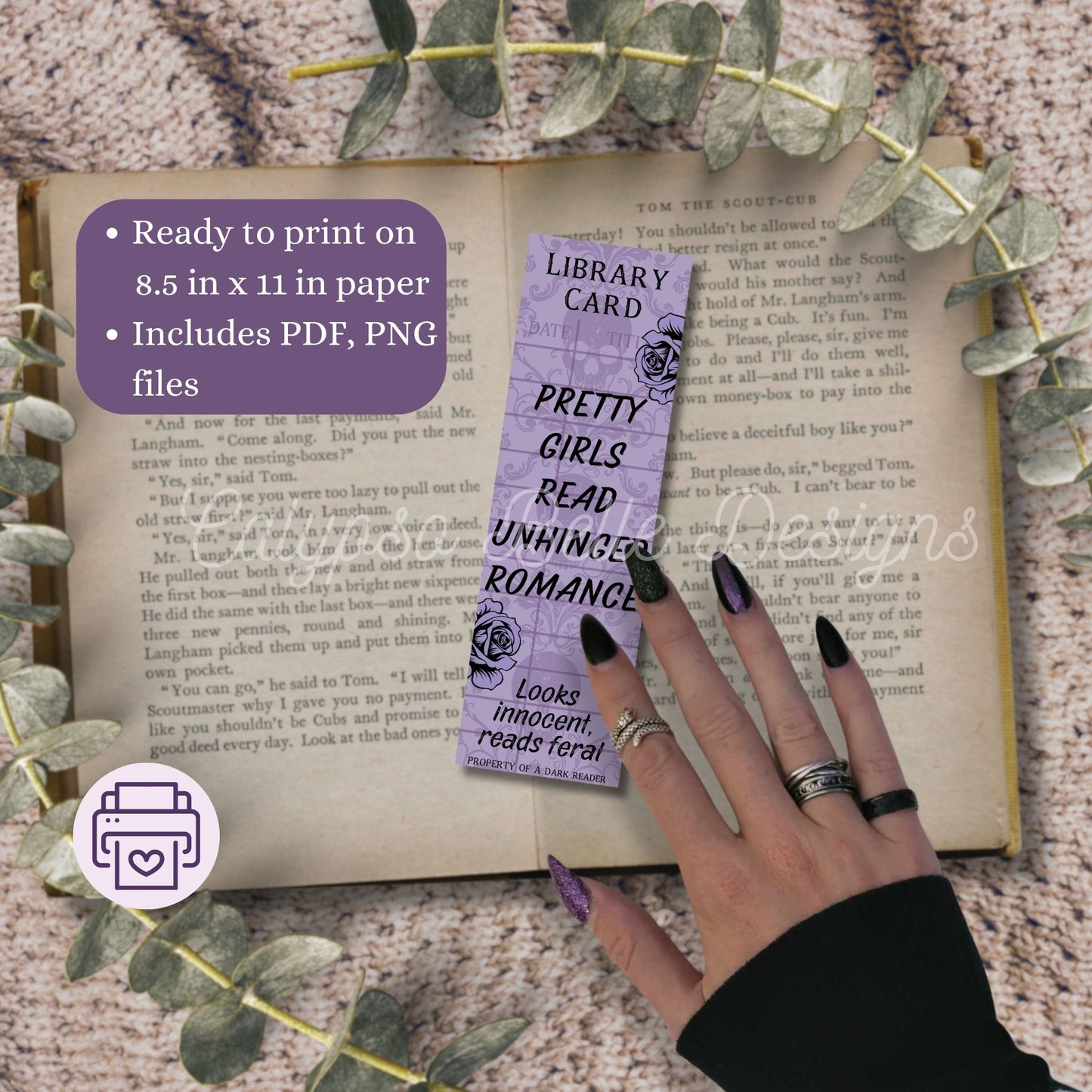 Dark Romance Library Card Bookmark Bundle, Printable Bookmarks Bundle