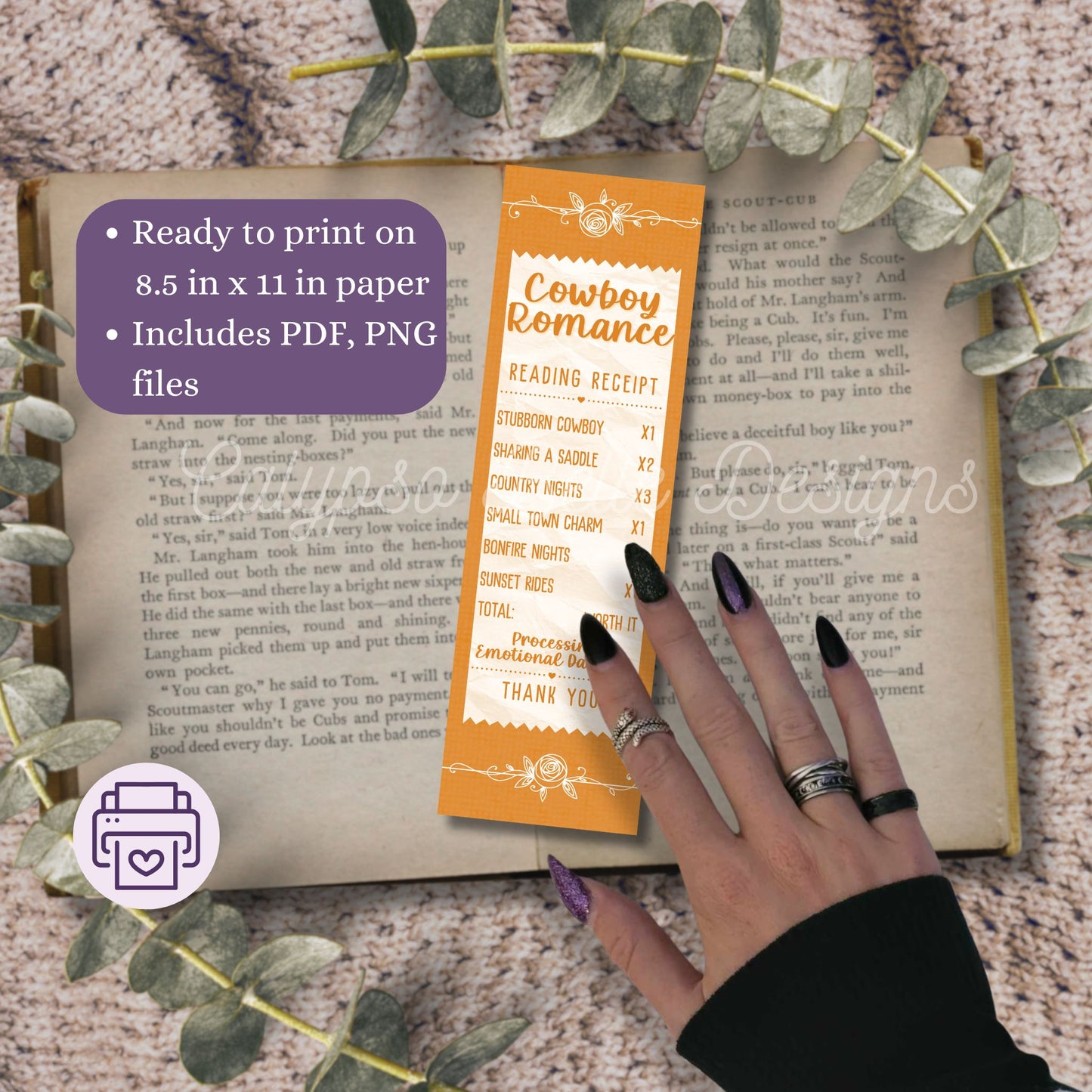 Romance Reading Receipt Bookmark Bundle, Printable Bookmarks Bundle