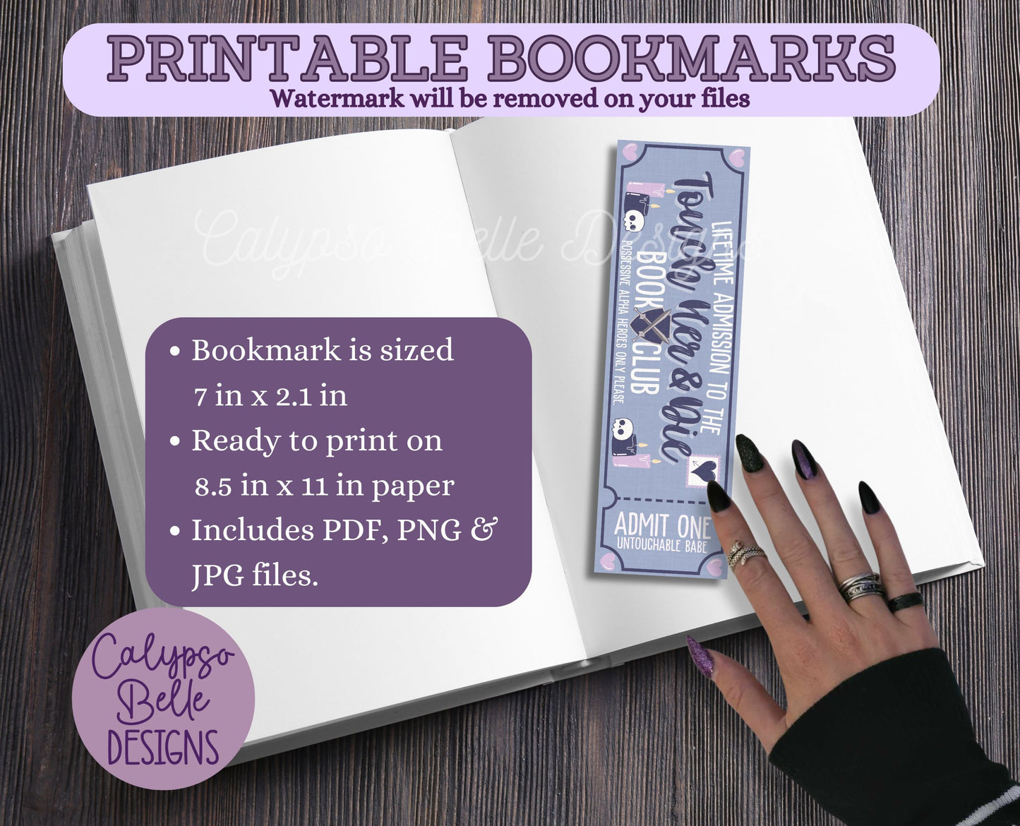 Touch Her & Die Admit One Book Club Printable Bookmark