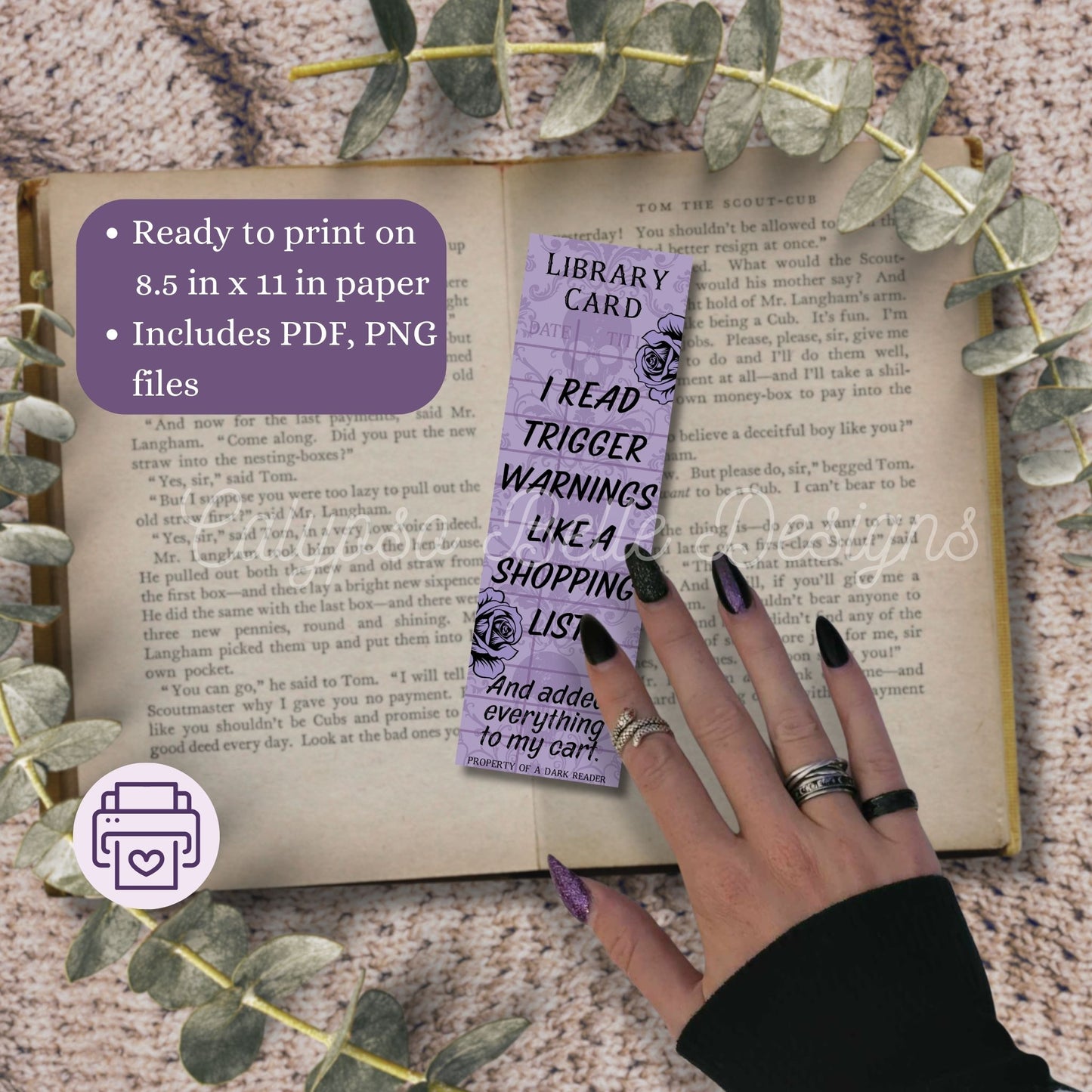 Dark Romance Library Card Bookmark Bundle, Printable Bookmarks Bundle
