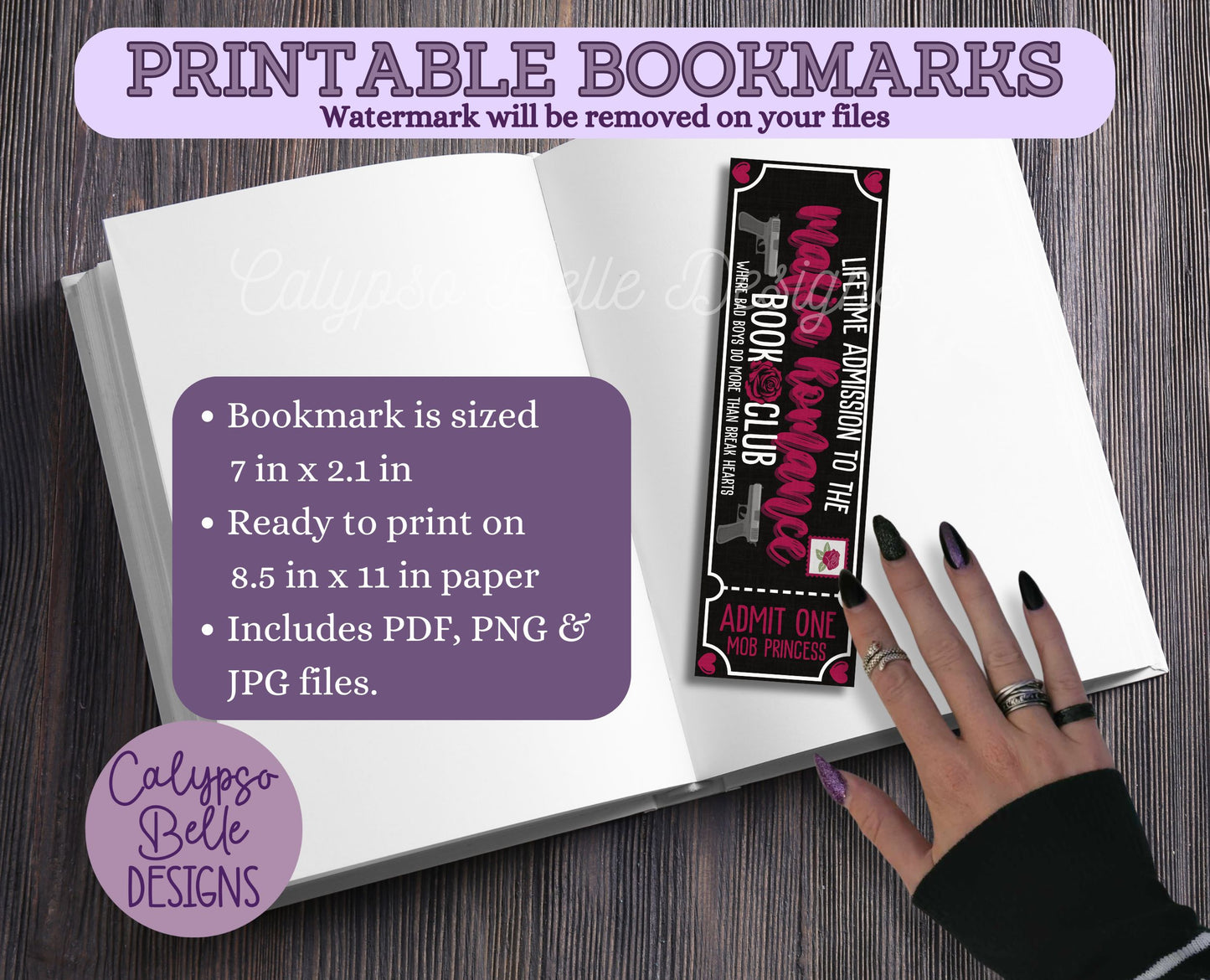 Mafia Romance Admit One Book Club Printable Bookmark