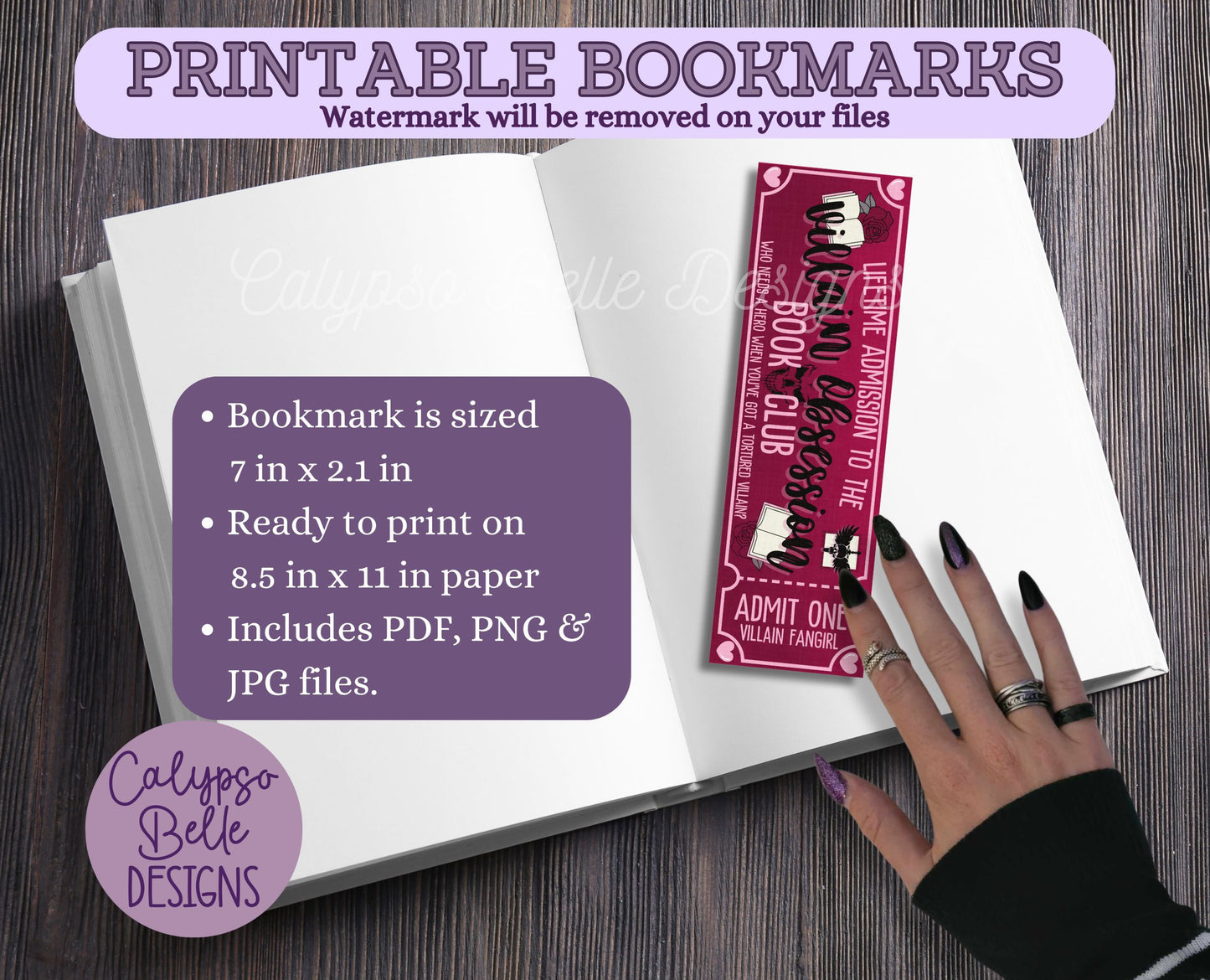 Villain Obsession Admit One Book Club Printable Bookmark