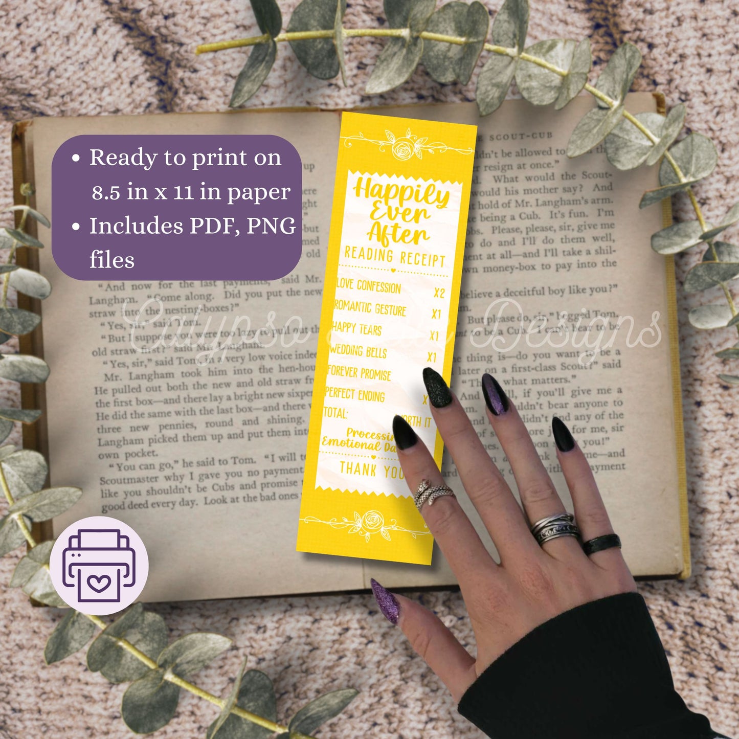 Romance Reading Receipt Bookmark Bundle, Printable Bookmarks Bundle