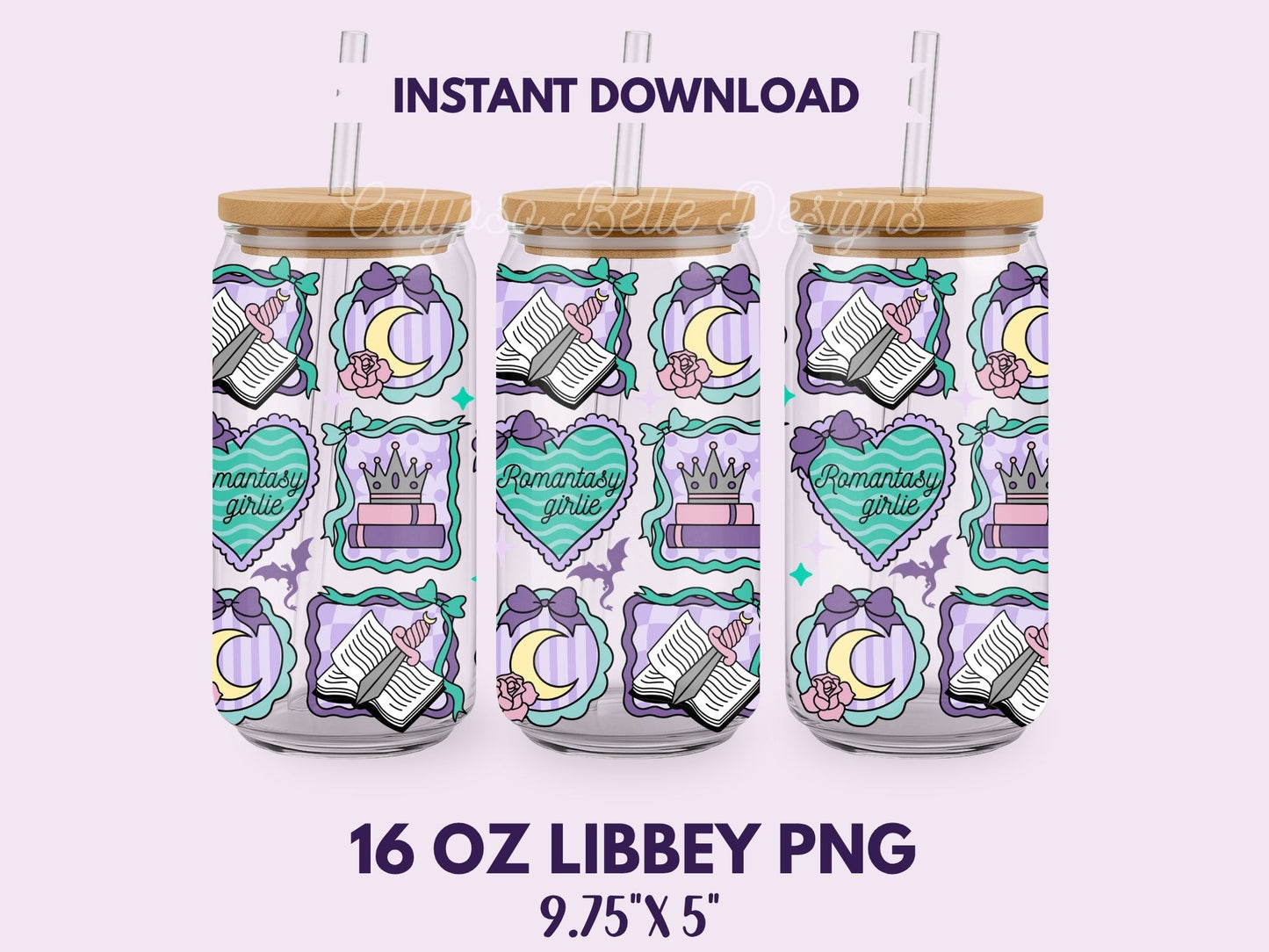Fantasy Romance Reader 16 oz Libbey Cup Wrap, Bookish Designs