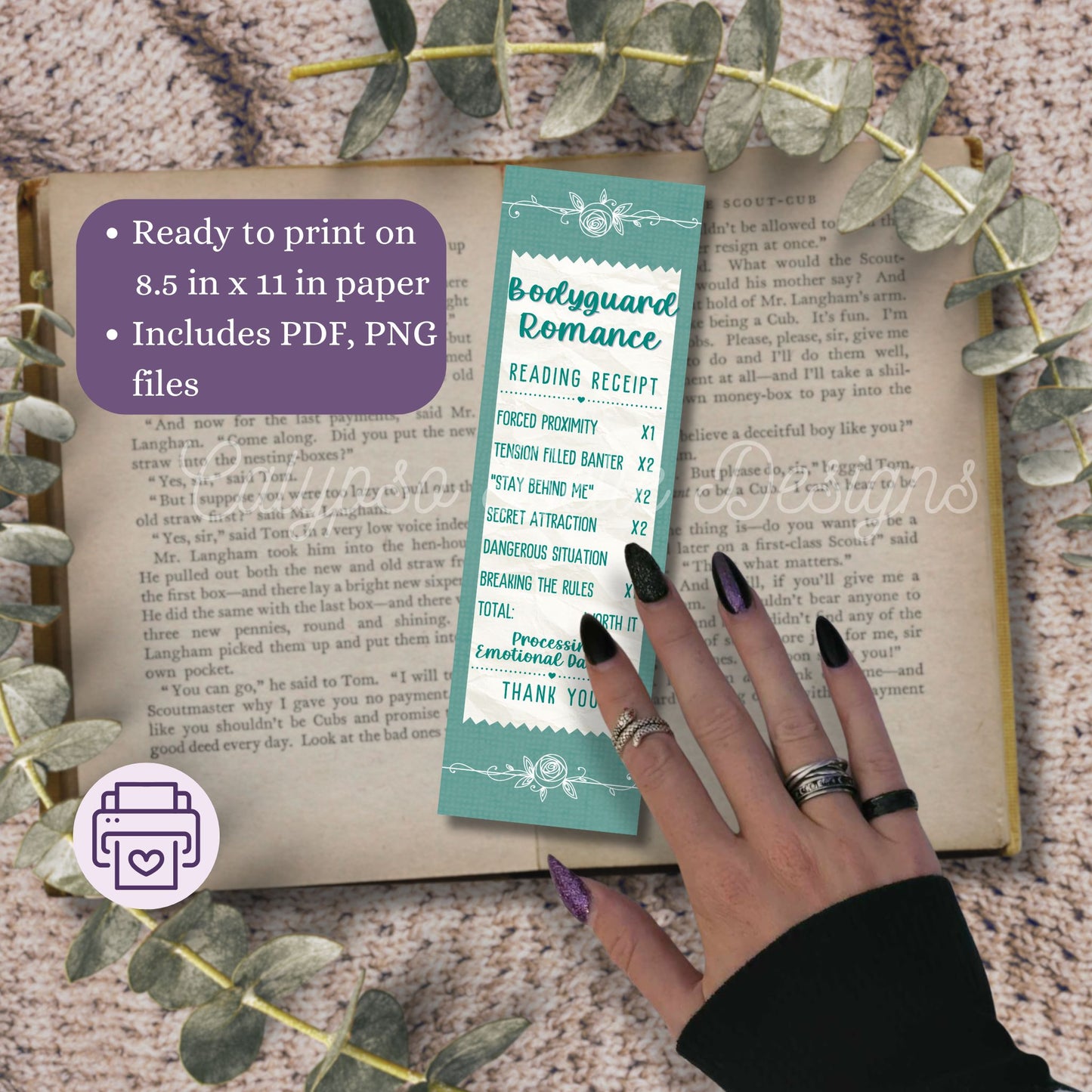 Romance Reading Receipt Bookmark Bundle, Printable Bookmarks Bundle
