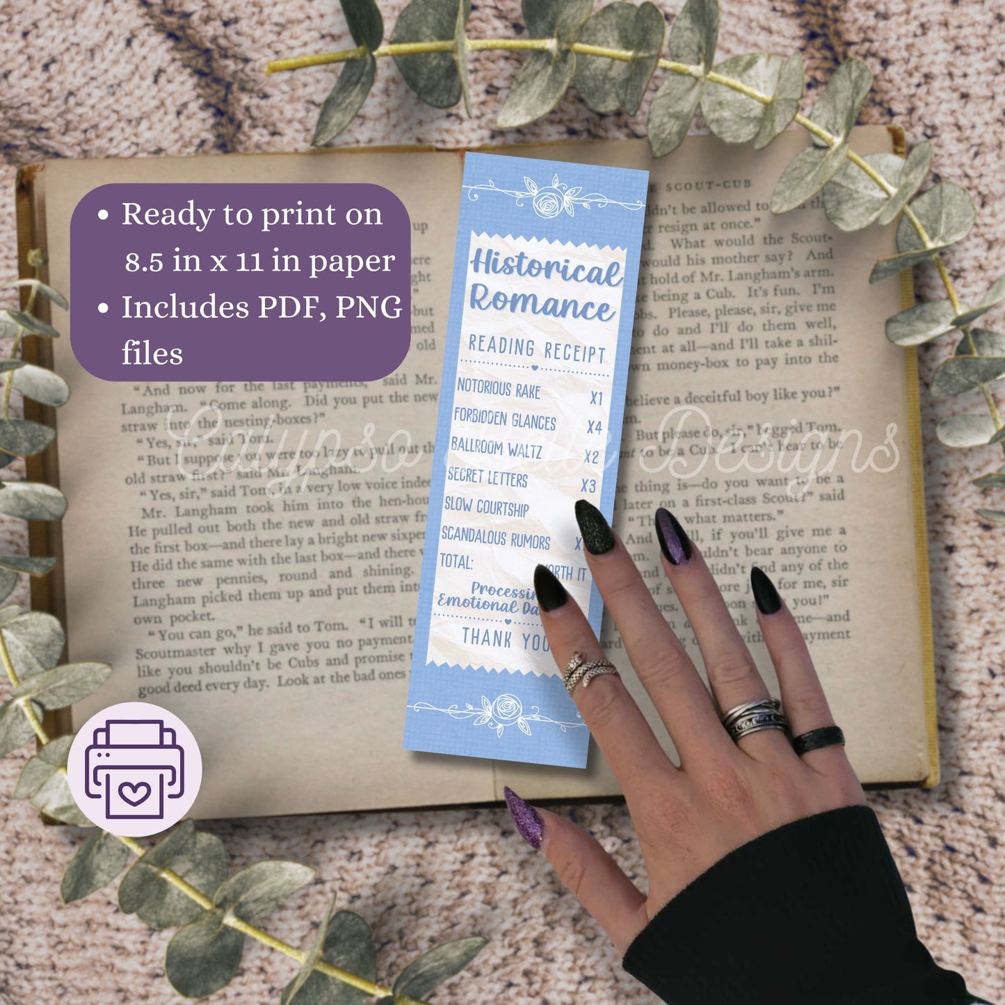Romance Reading Receipt Bookmark Bundle, Printable Bookmarks Bundle