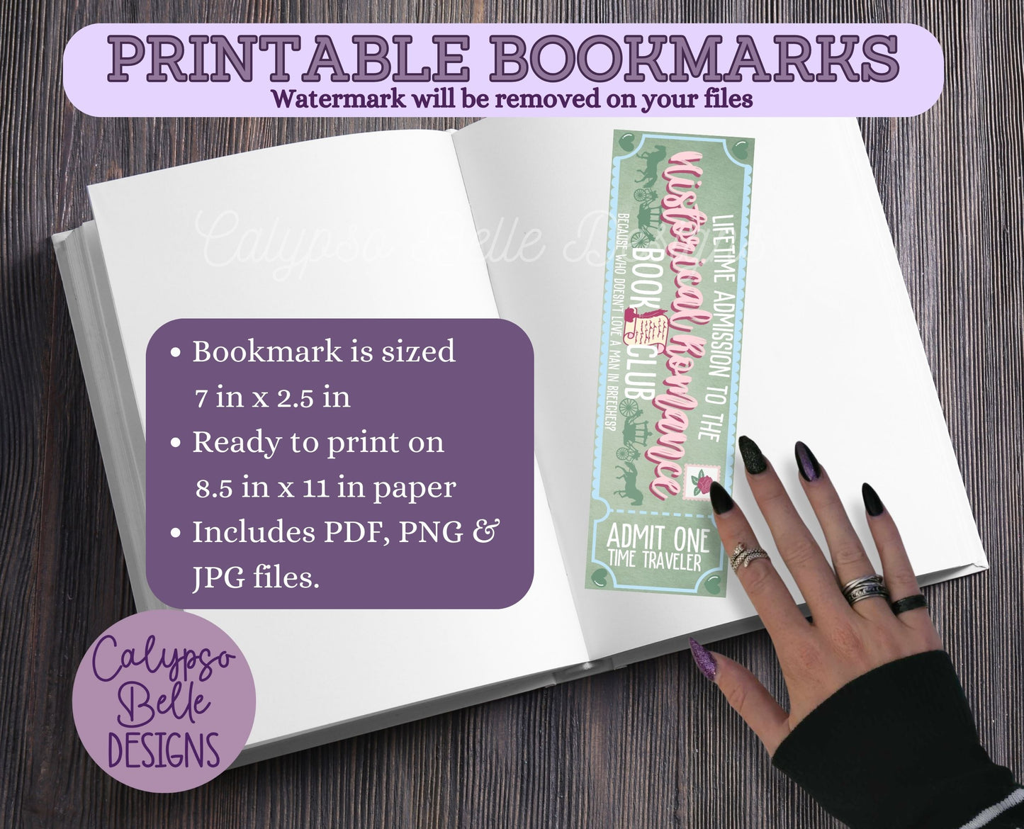 Historical Romance Book Club Admit One Book Club Printable Bookmark