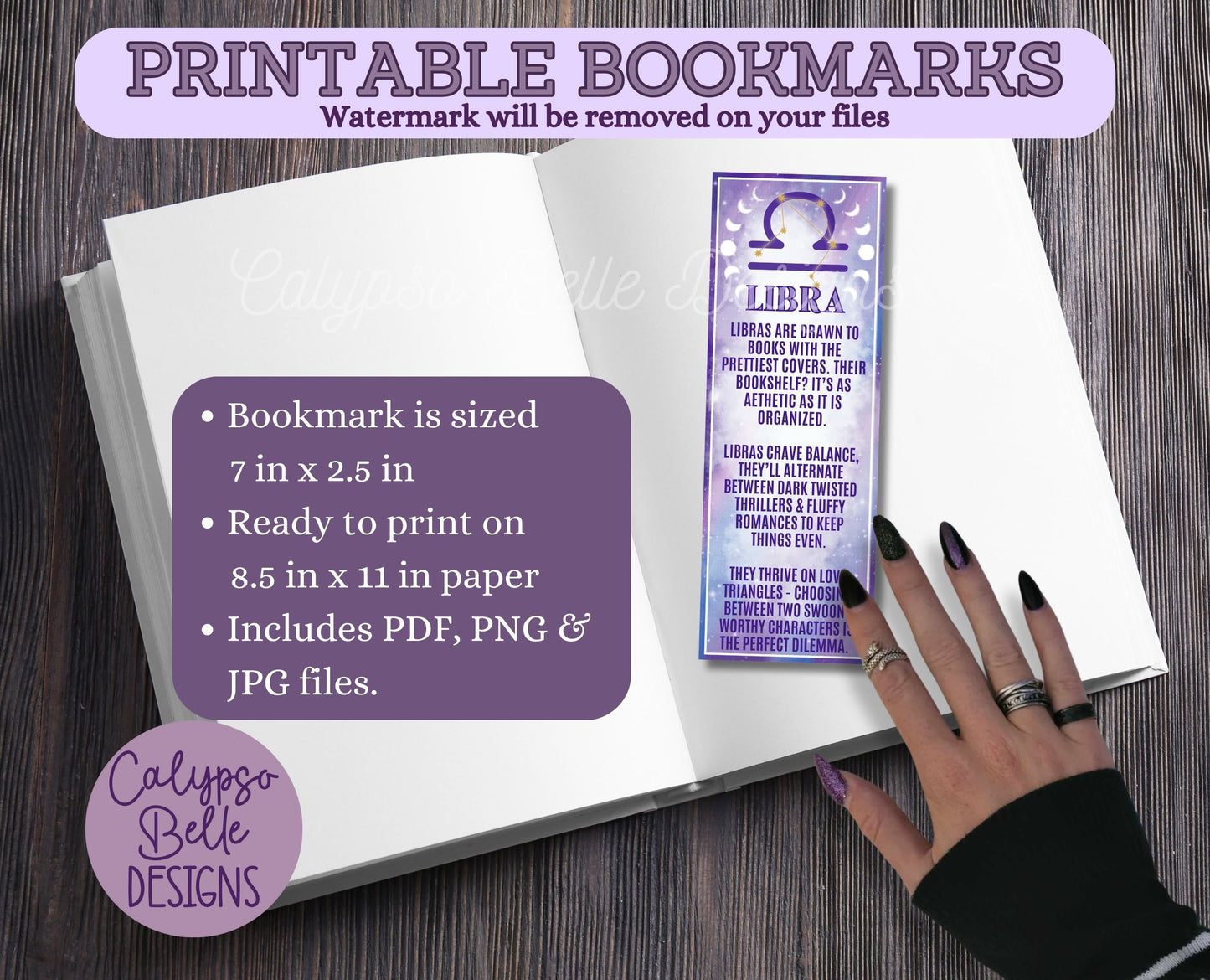 Libra Reader Bookish Zodiac, Printable Bookmark